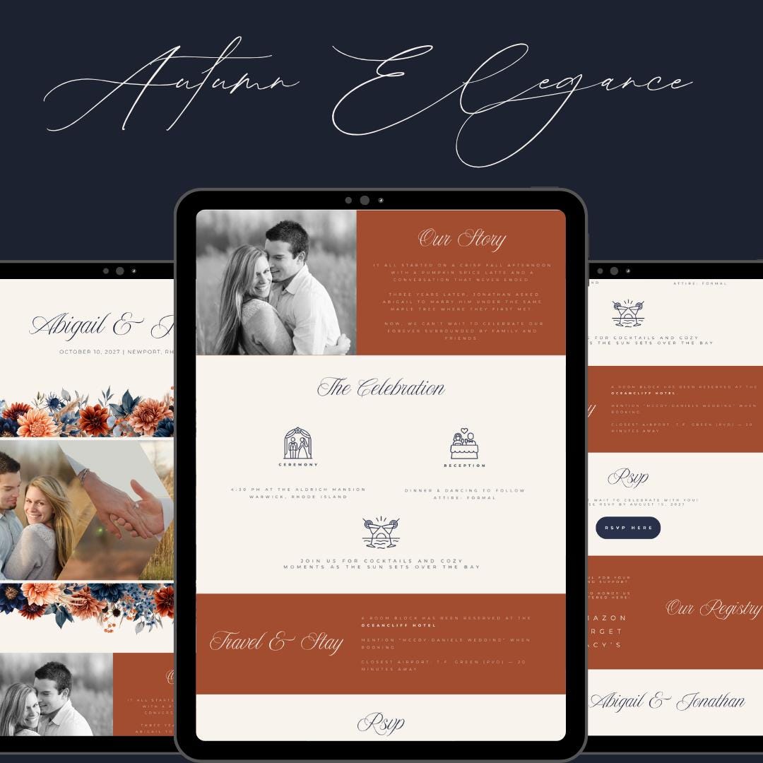 Fall Theme Wedding Website Template Canva | One Page Editable Wedding Website | Fall Wedding Website Design | No Coding Needed