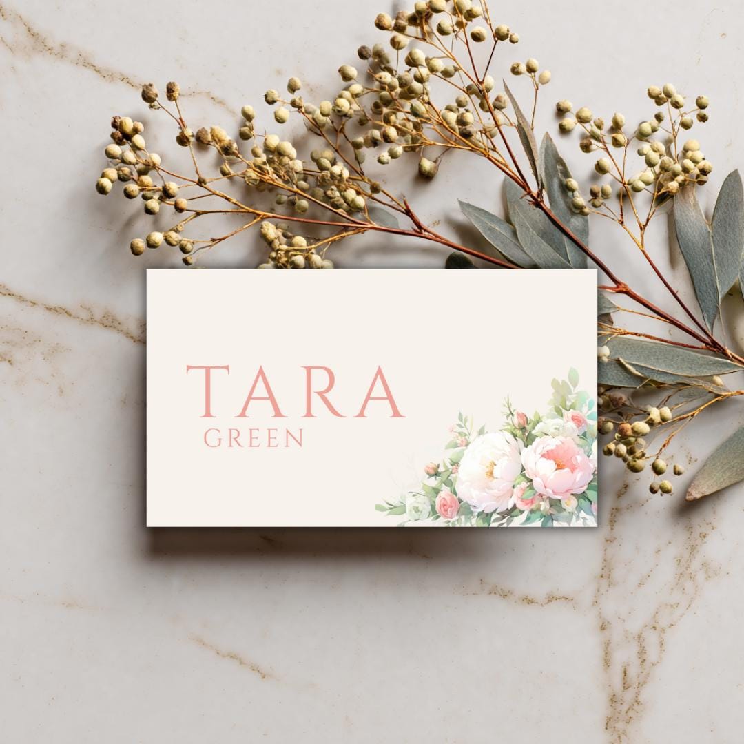 Pink and Green Flower Wedding Place Card Template - Pink Floral, Editable in Canva (Instant Download)