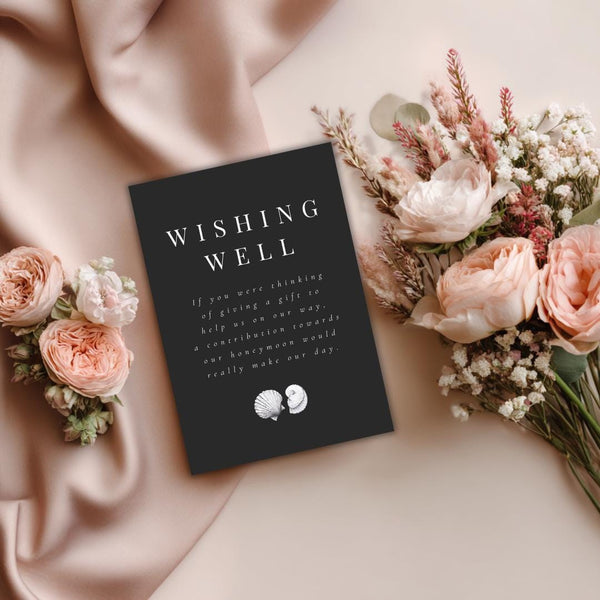 Simple Seashell Wishing Well Card Template | Editable Canva Wedding Insert | Minimal Coastal Design | Printable Beach Gift Poem Card