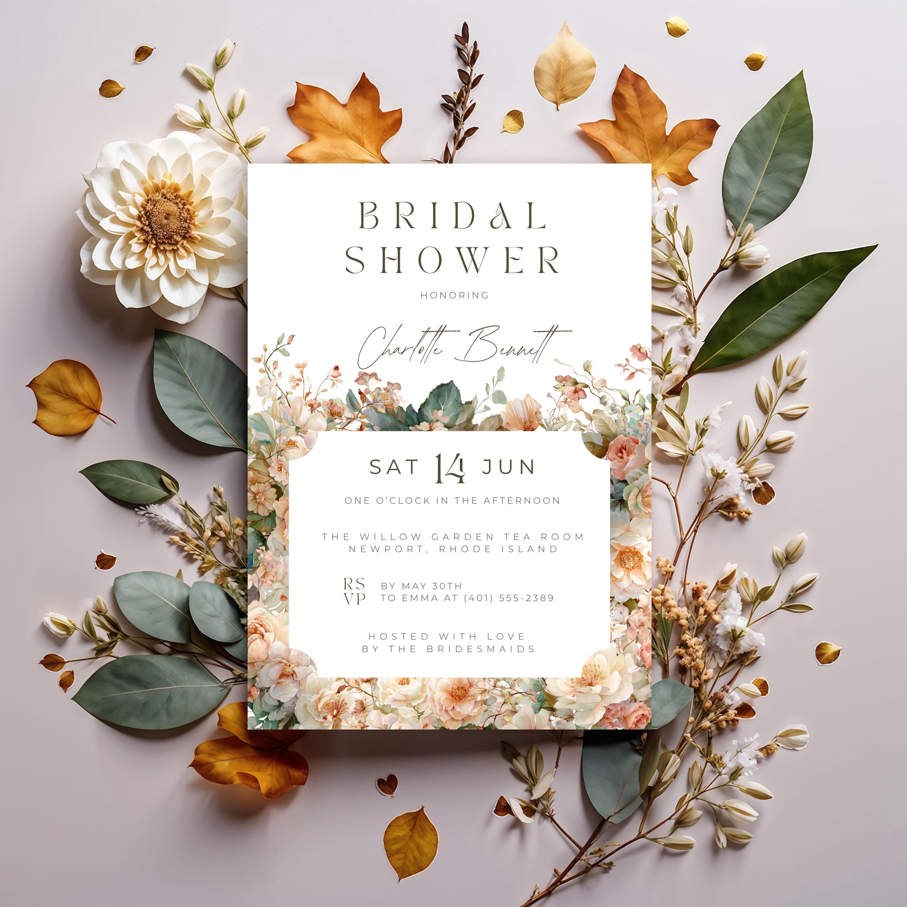 Floral Bridal Shower Invitation: Boho Garden Party (Canva Digital Download)