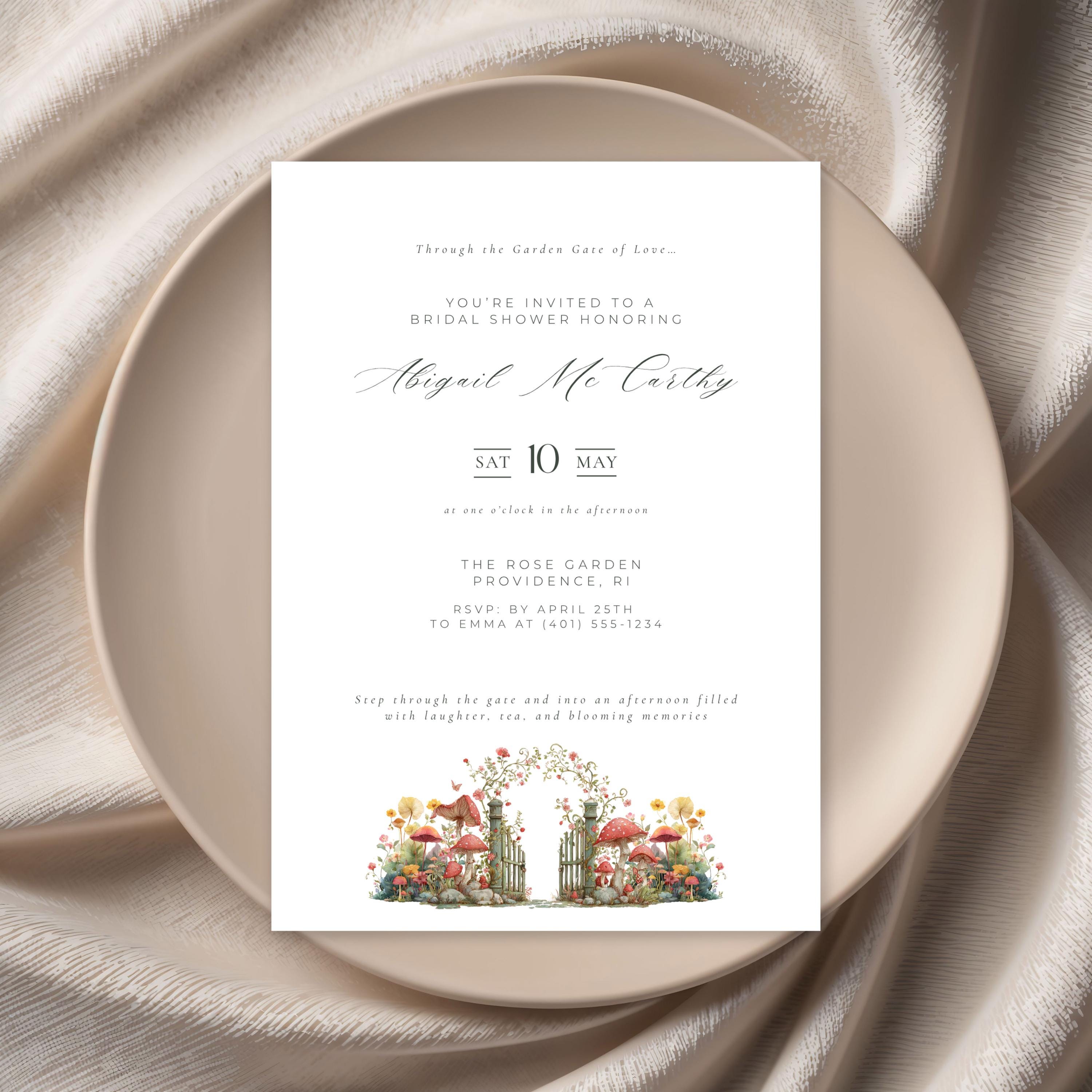Elegant Garden Gate Bridal Shower Invitation Template (Editable Canva)