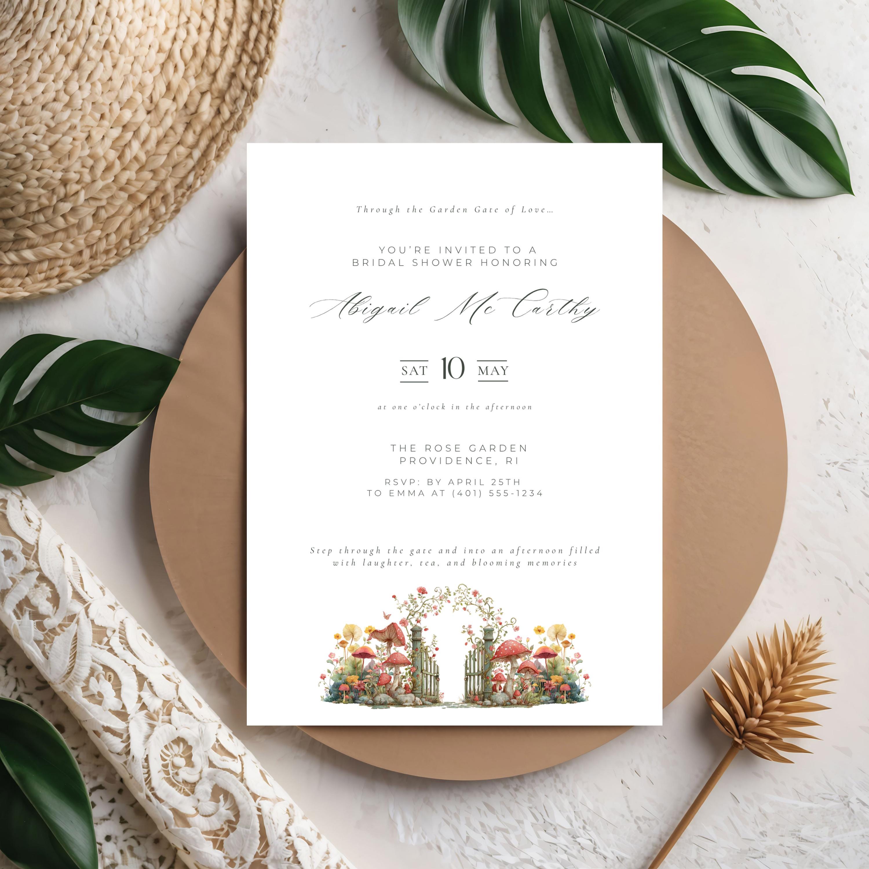 Elegant Garden Gate Bridal Shower Invitation Template (Editable Canva)