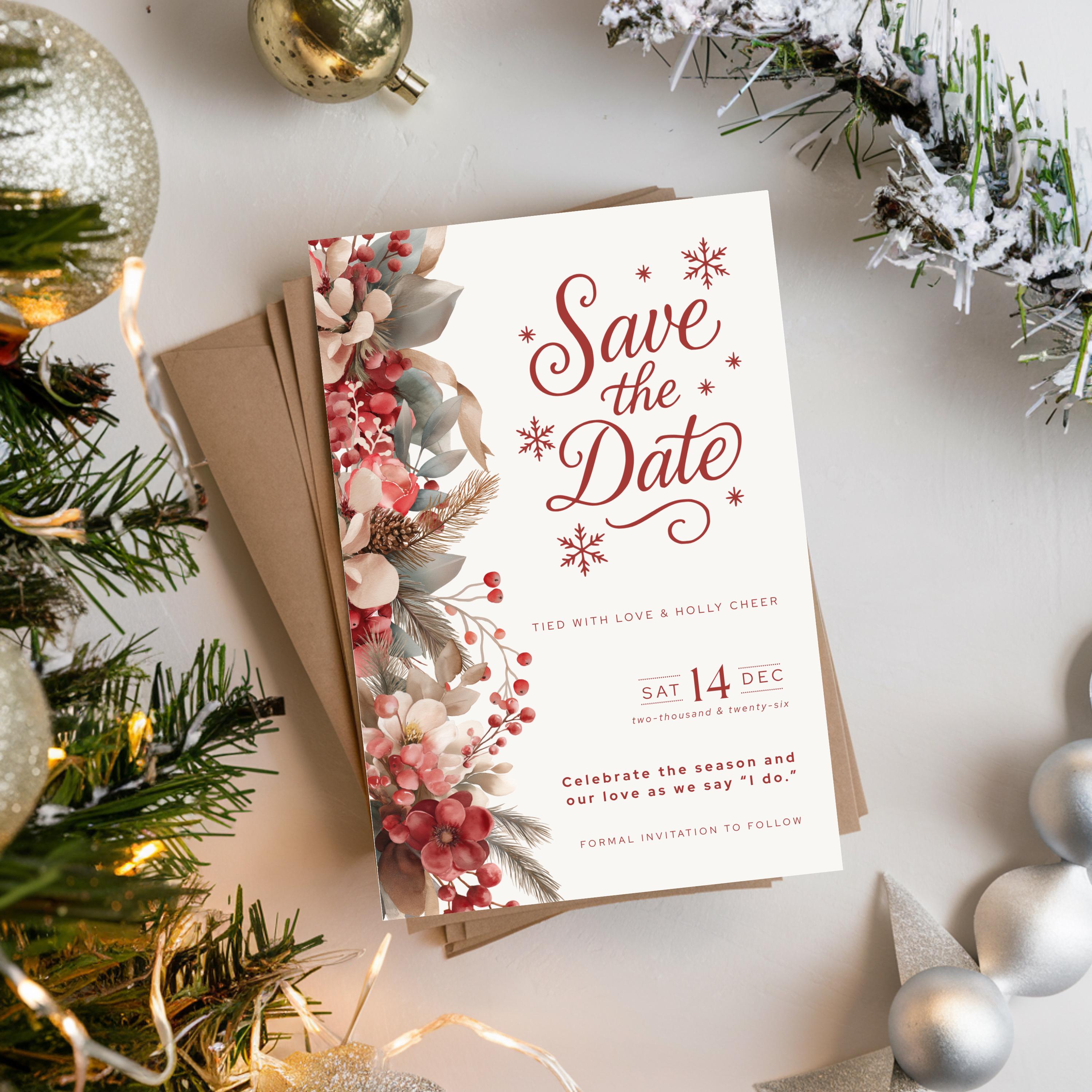 Holiday Save the Date Template | Save the Date Canva Template | Christmas Save The Date Card | Festive Wedding Stationery