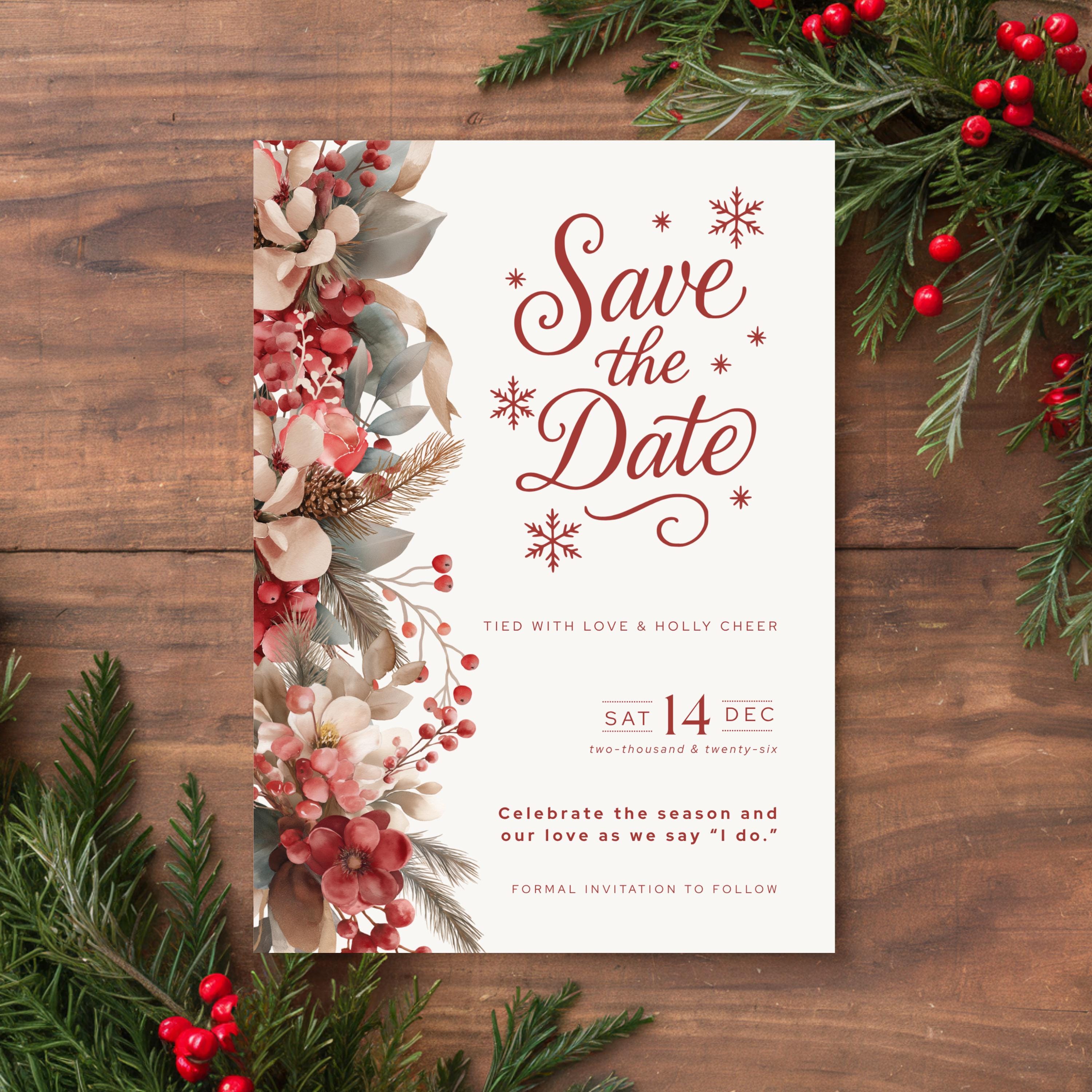 Holiday Save the Date Template | Save the Date Canva Template | Christmas Save The Date Card | Festive Wedding Stationery