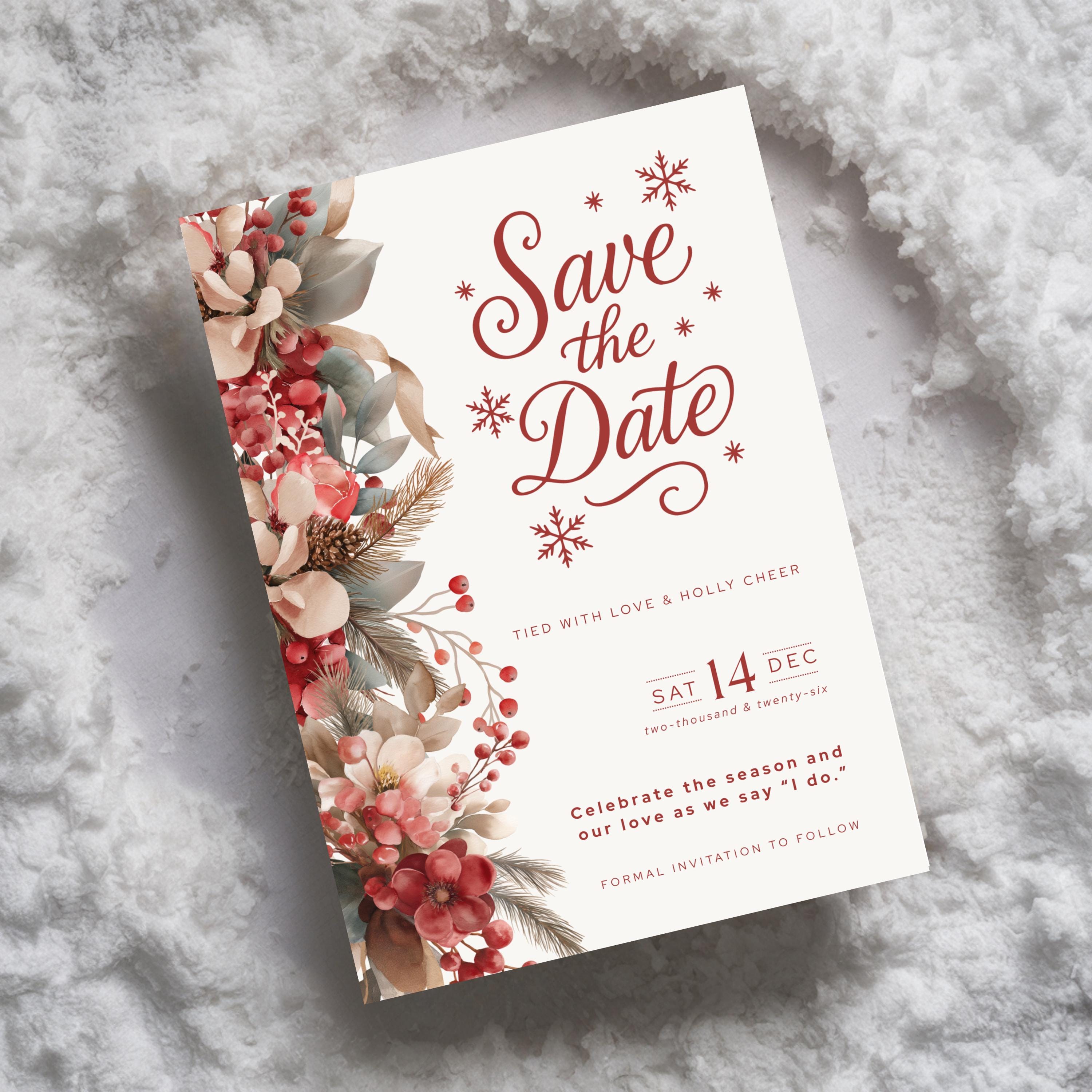Holiday Save the Date Template | Save the Date Canva Template | Christmas Save The Date Card | Festive Wedding Stationery