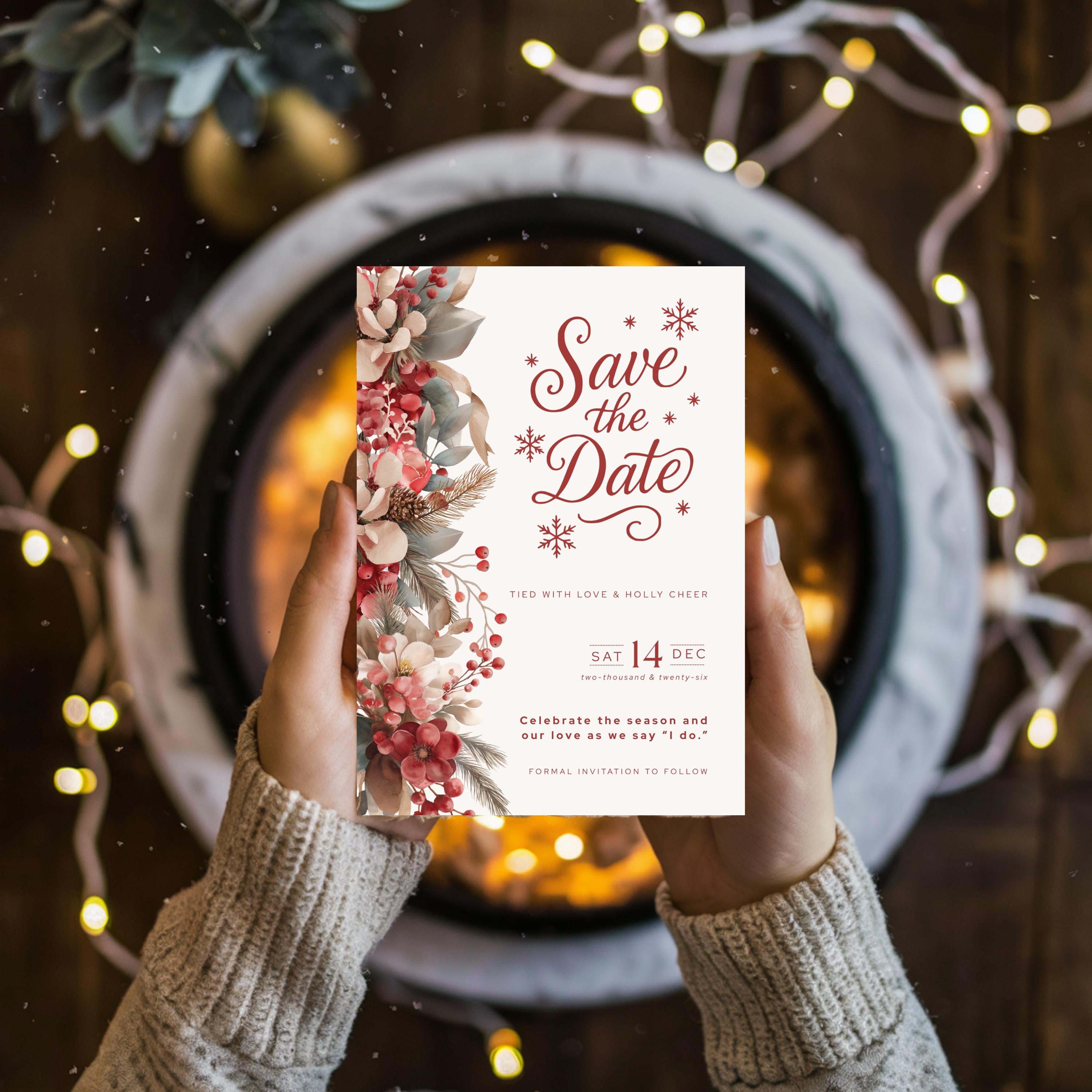 Holiday Save the Date Template | Save the Date Canva Template | Christmas Save The Date Card | Festive Wedding Stationery