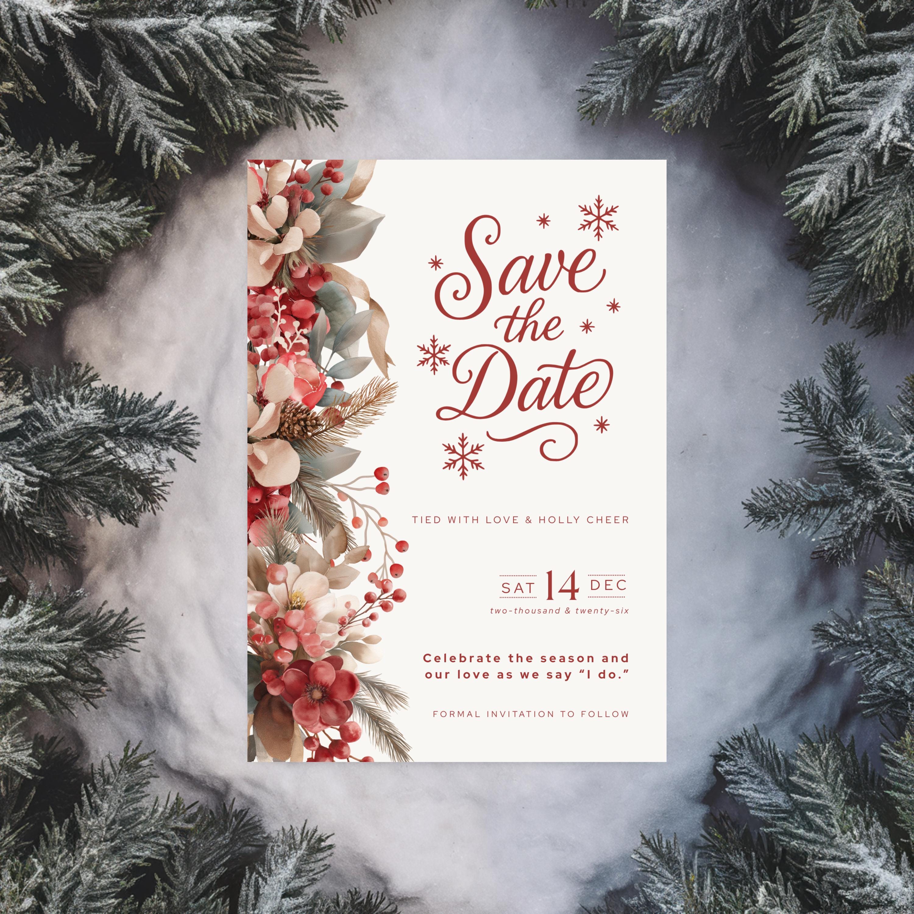 Holiday Save the Date Template | Save the Date Canva Template | Christmas Save The Date Card | Festive Wedding Stationery