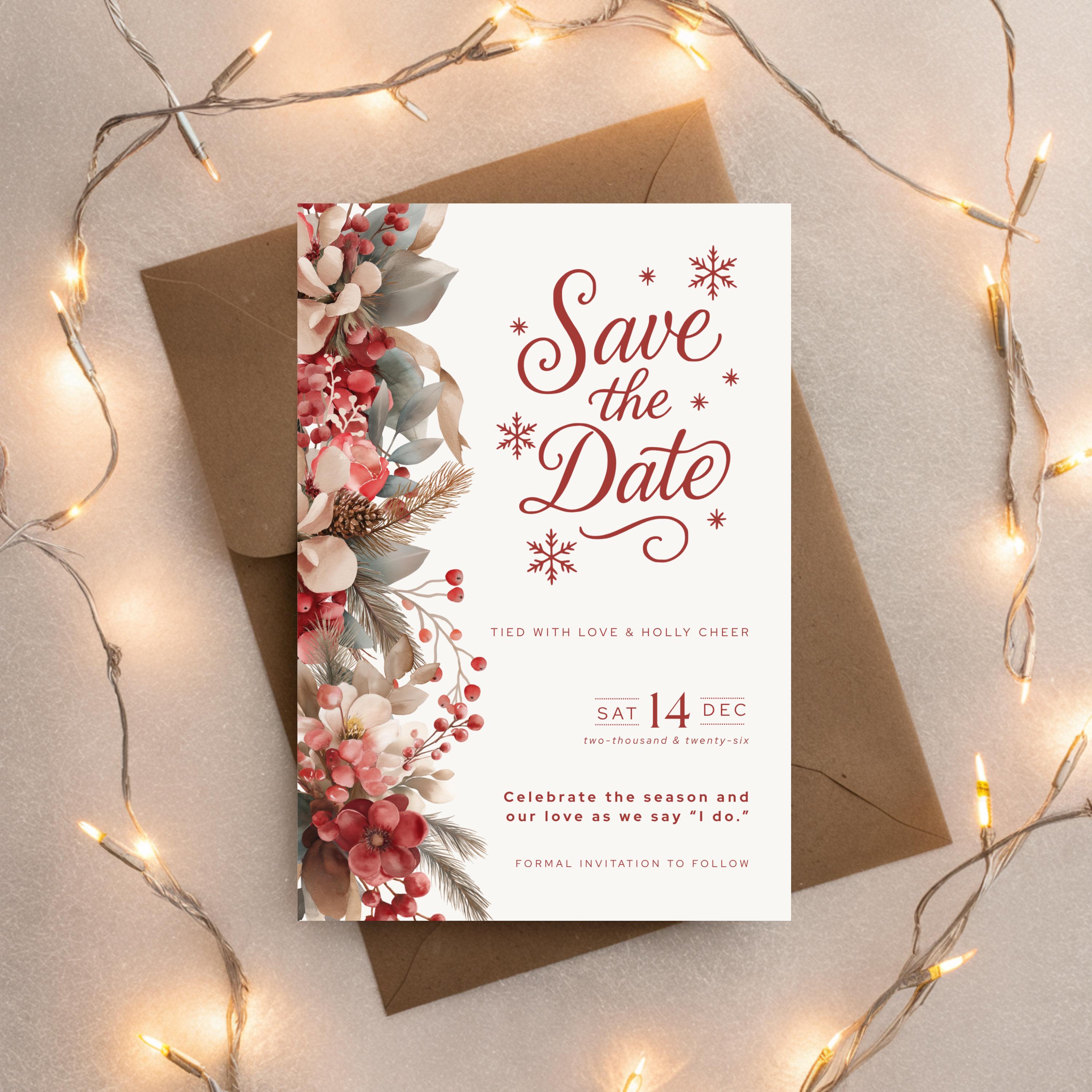 Holiday Save the Date Template | Save the Date Canva Template | Christmas Save The Date Card | Festive Wedding Stationery