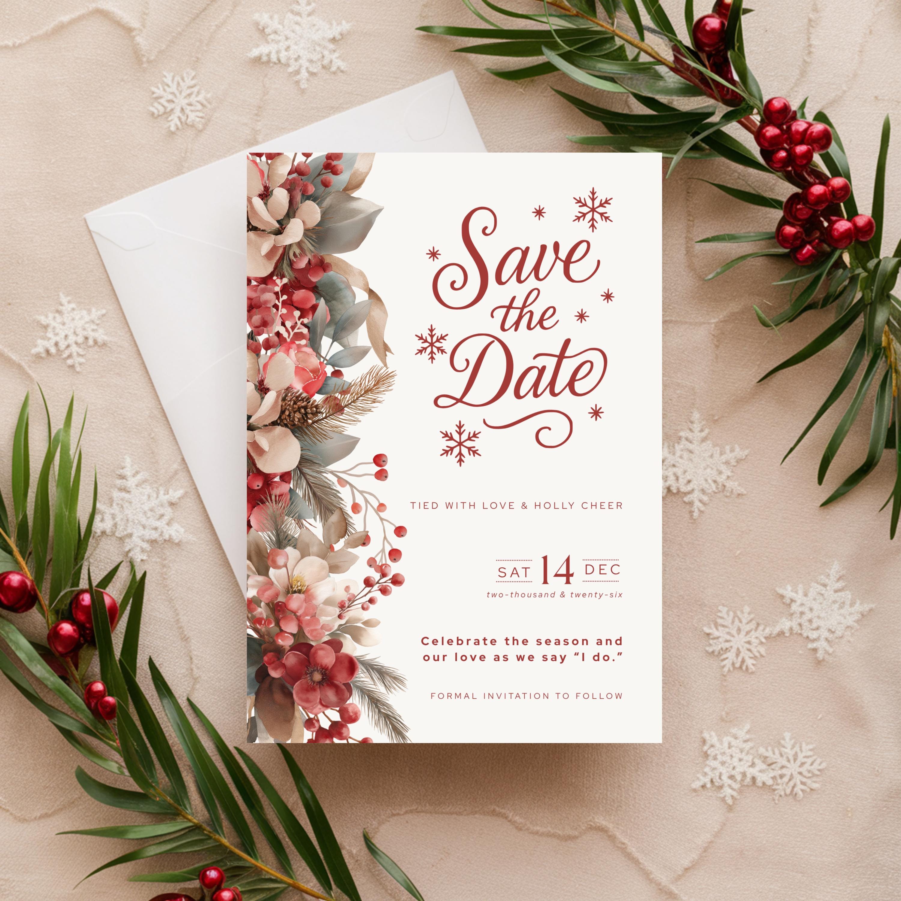 Holiday Save the Date Template | Save the Date Canva Template | Christmas Save The Date Card | Festive Wedding Stationery