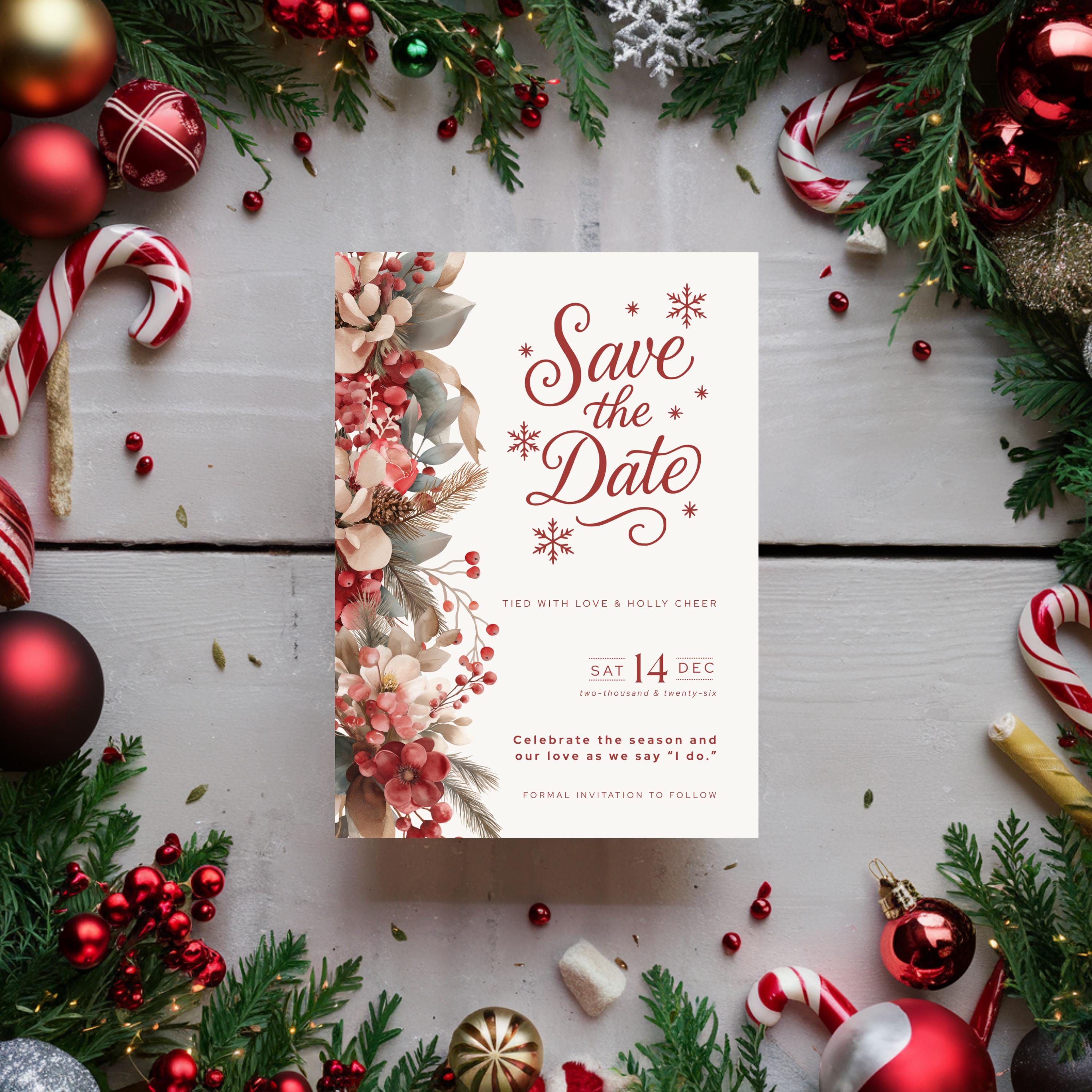 Holiday Save the Date Template | Save the Date Canva Template | Christmas Save The Date Card | Festive Wedding Stationery