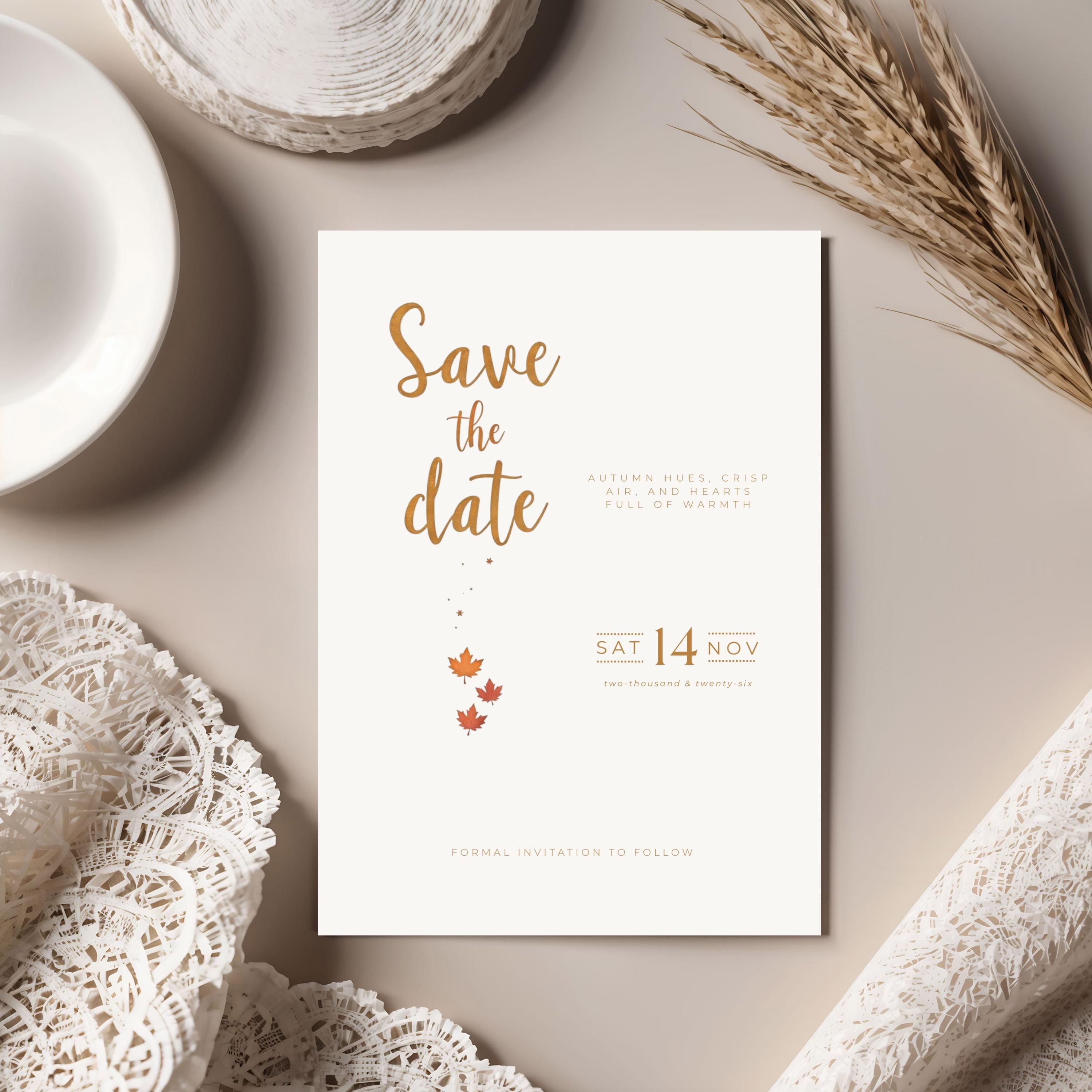 Autumn Wedding Save the Date Template | Terracotta, Minimalist (Editable)