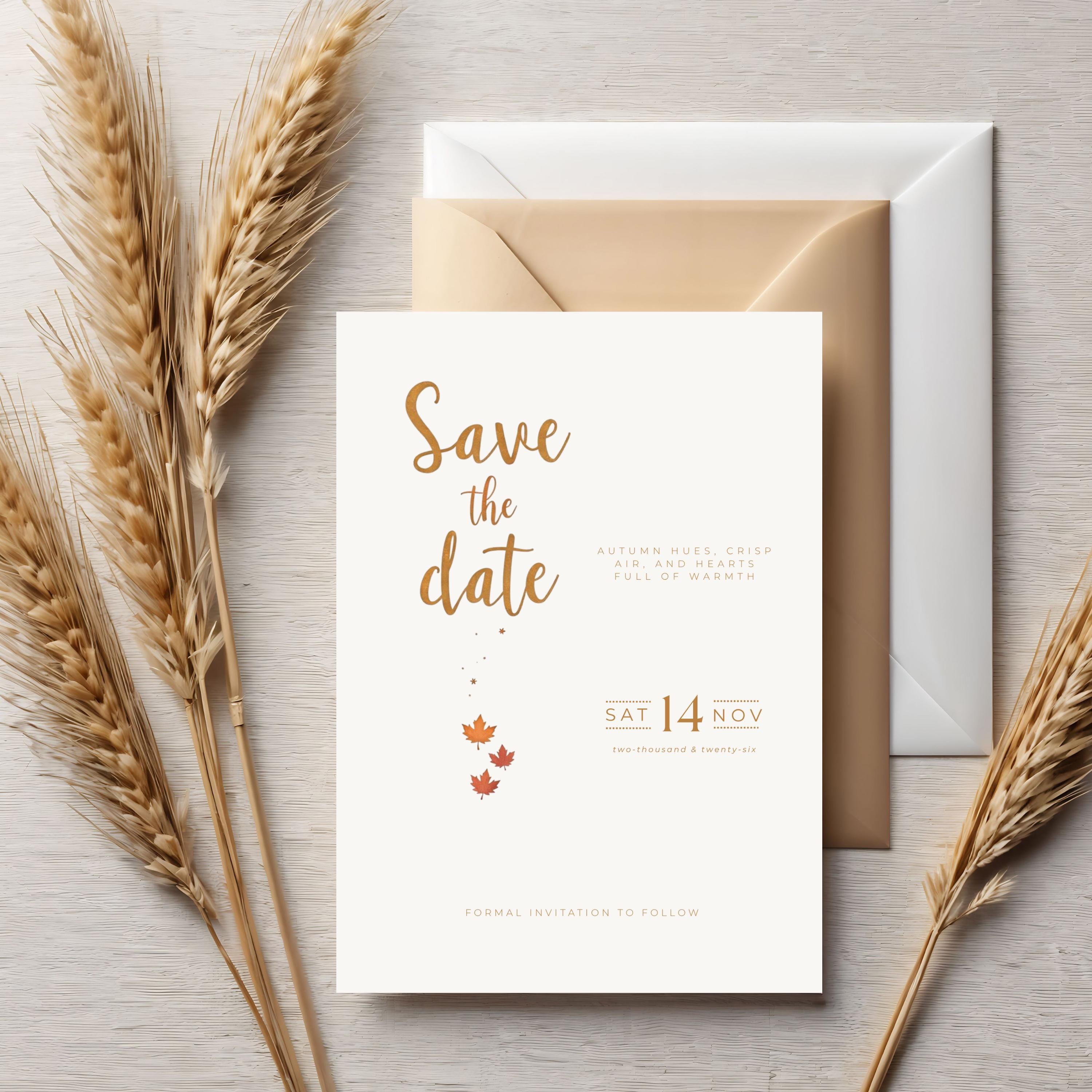 Autumn Wedding Save the Date Template | Terracotta, Minimalist (Editable)