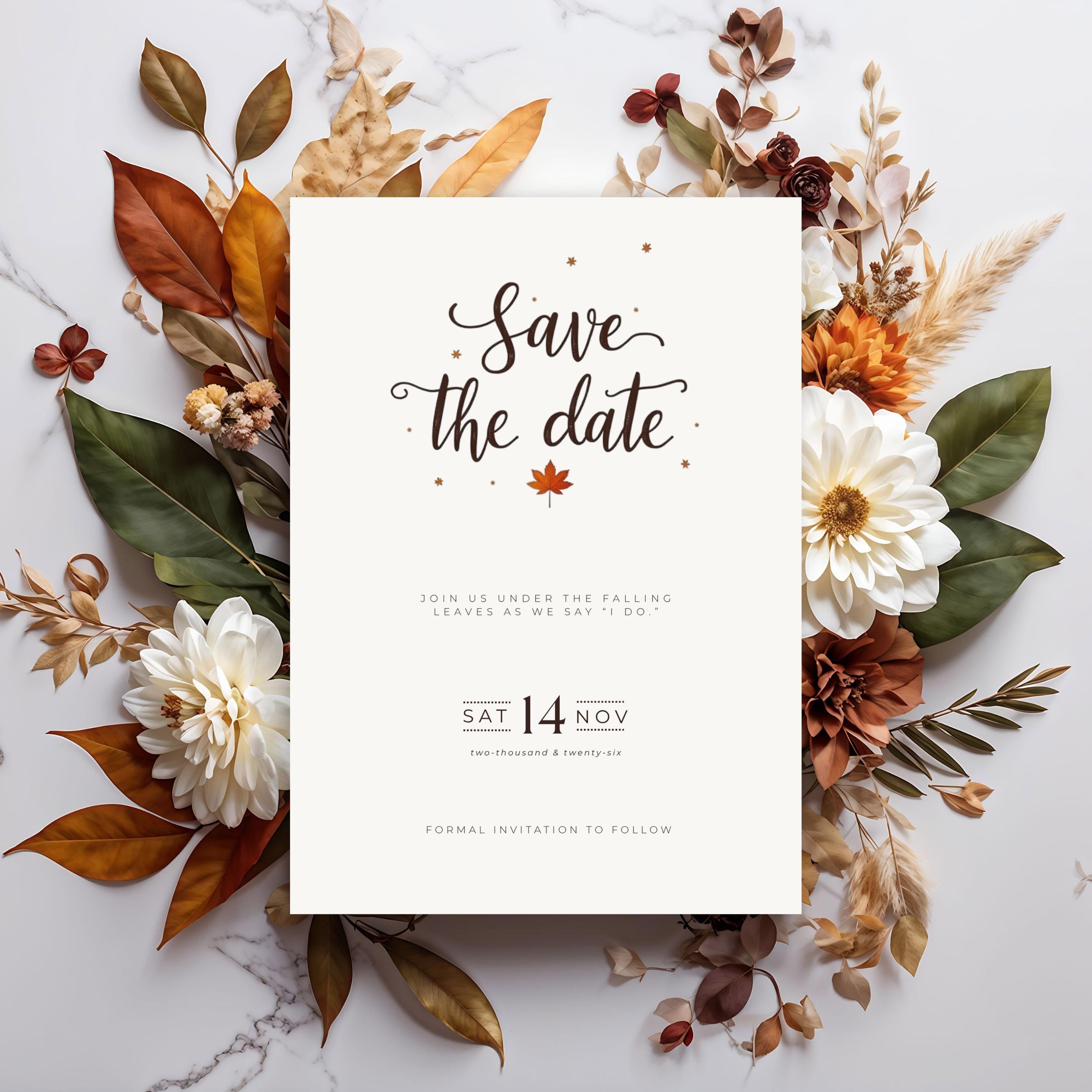 Minimalist Fall Save the Date | Terracotta Wedding Invitation (Editable Canva Template)