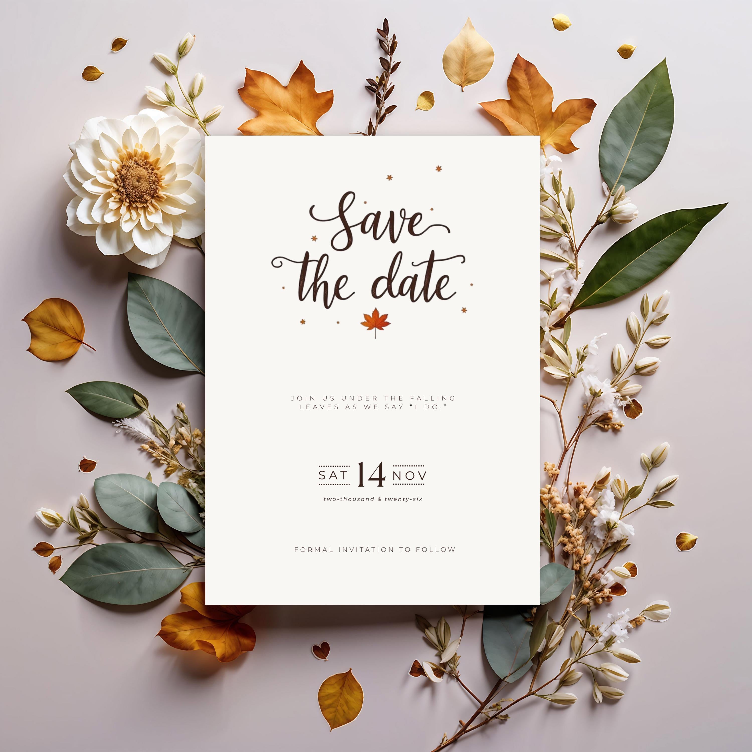 Minimalist Fall Save the Date | Terracotta Wedding Invitation (Editable Canva Template)