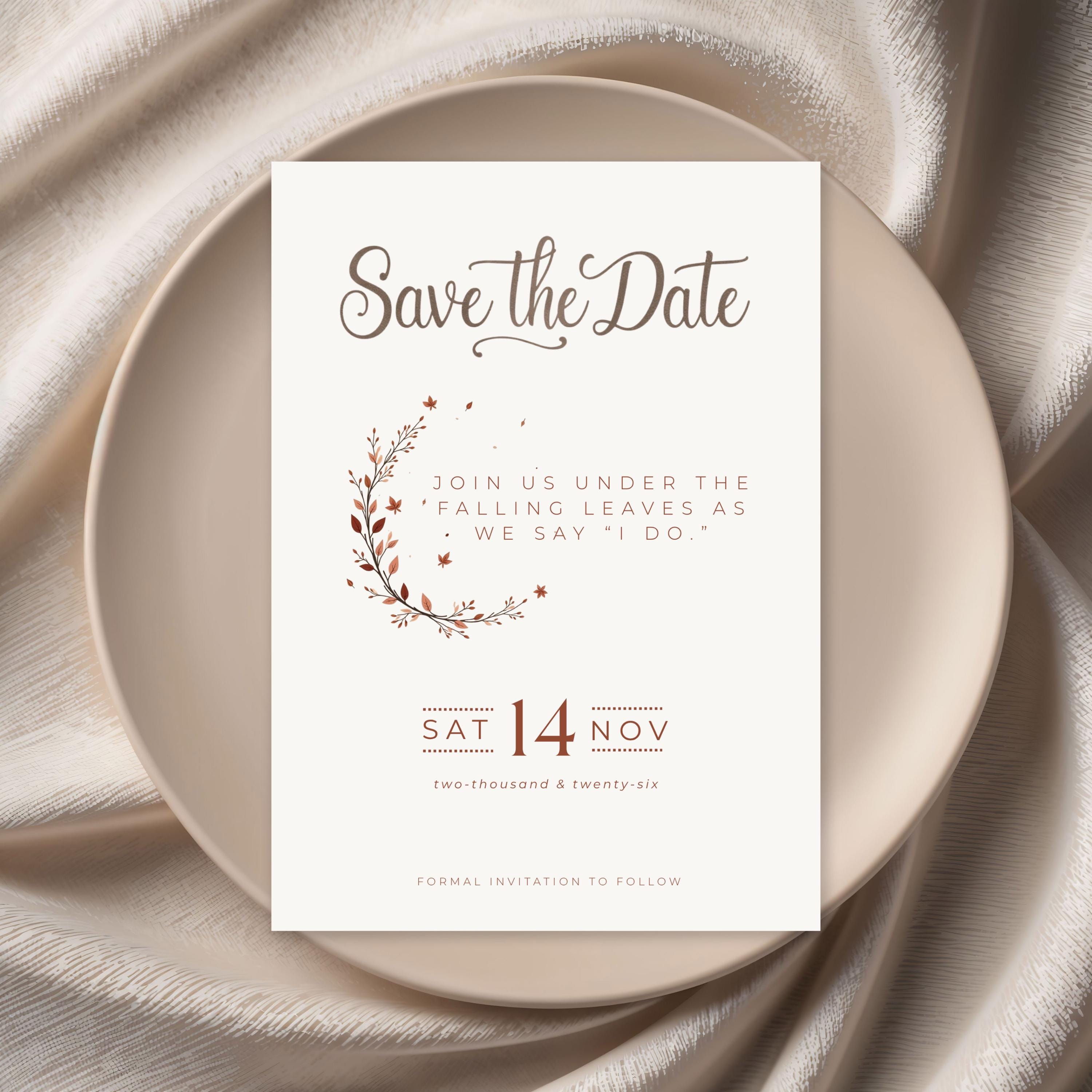 Autumn Save the Date Template | Terracotta Minimalist Wedding (Canva Editable)