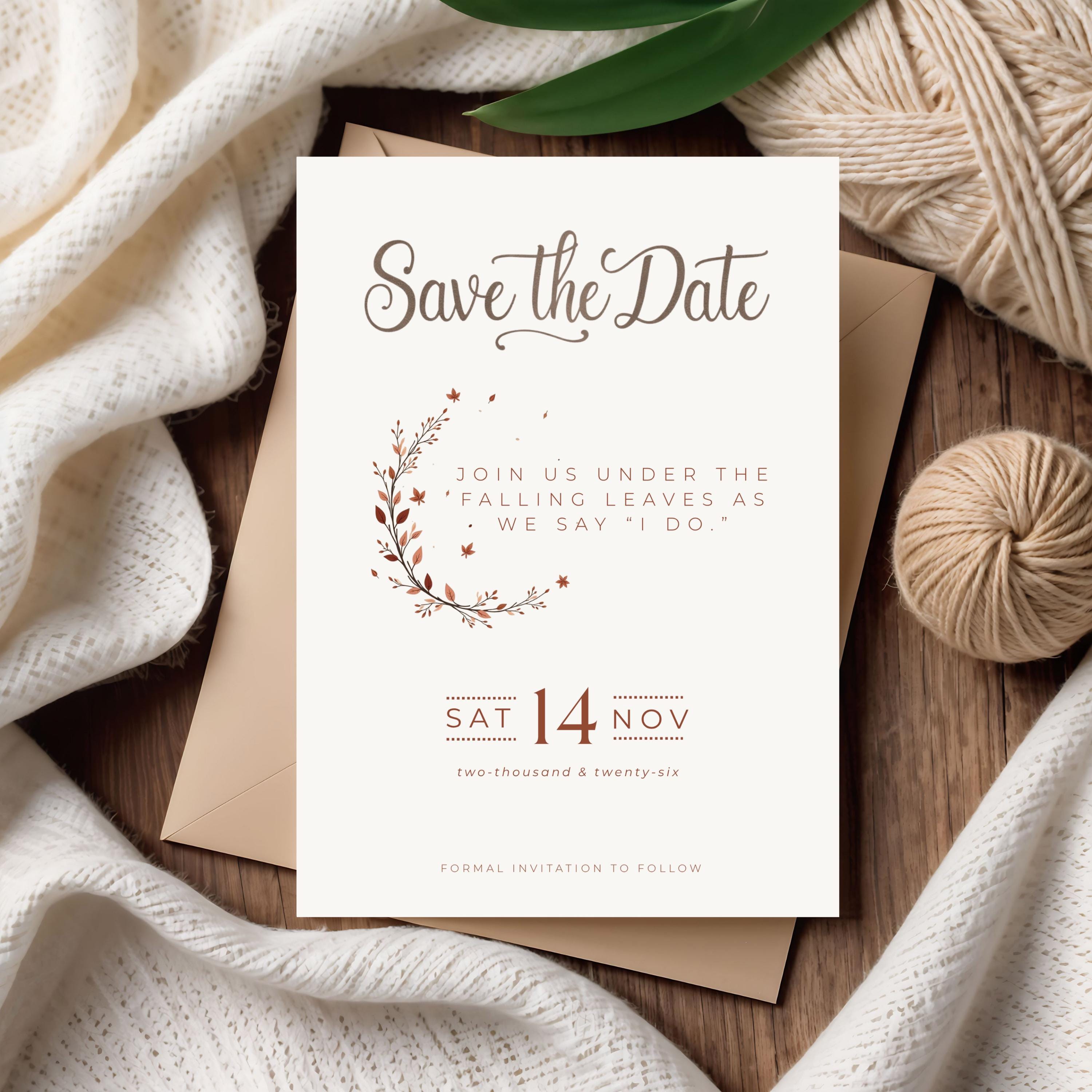 Autumn Save the Date Template | Terracotta Minimalist Wedding (Canva Editable)