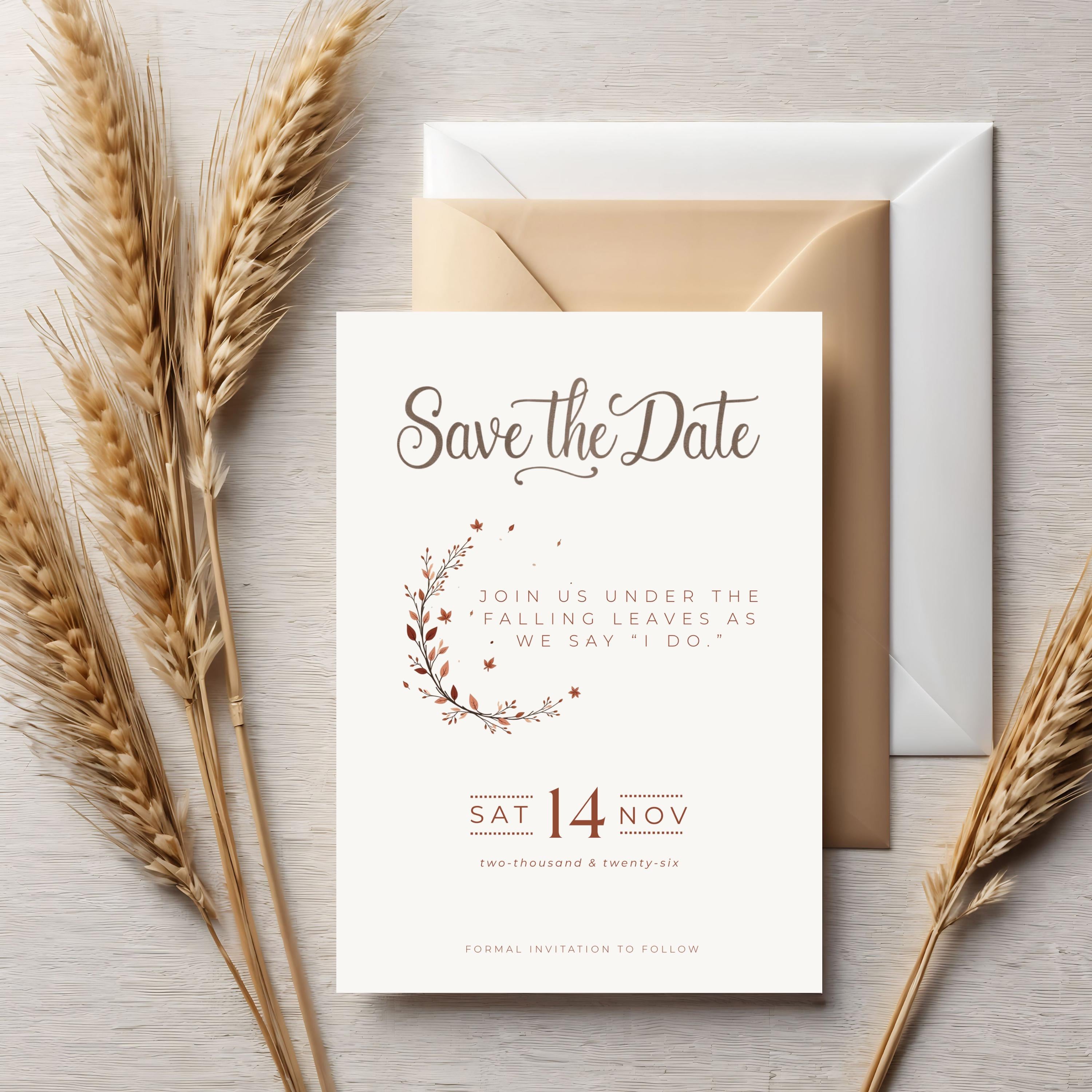 Autumn Save the Date Template | Terracotta Minimalist Wedding (Canva Editable)