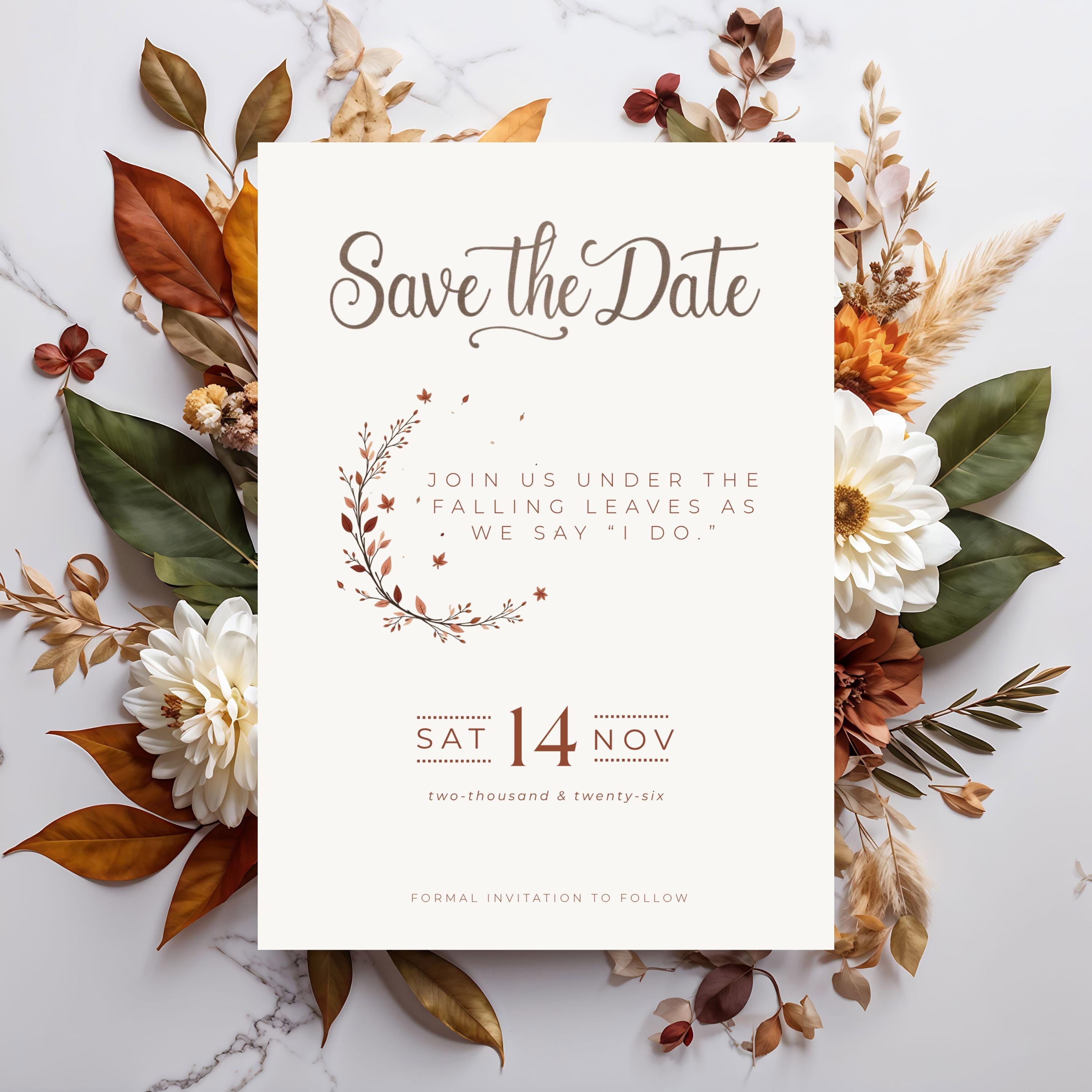 Autumn Save the Date Template | Terracotta Minimalist Wedding (Canva Editable)