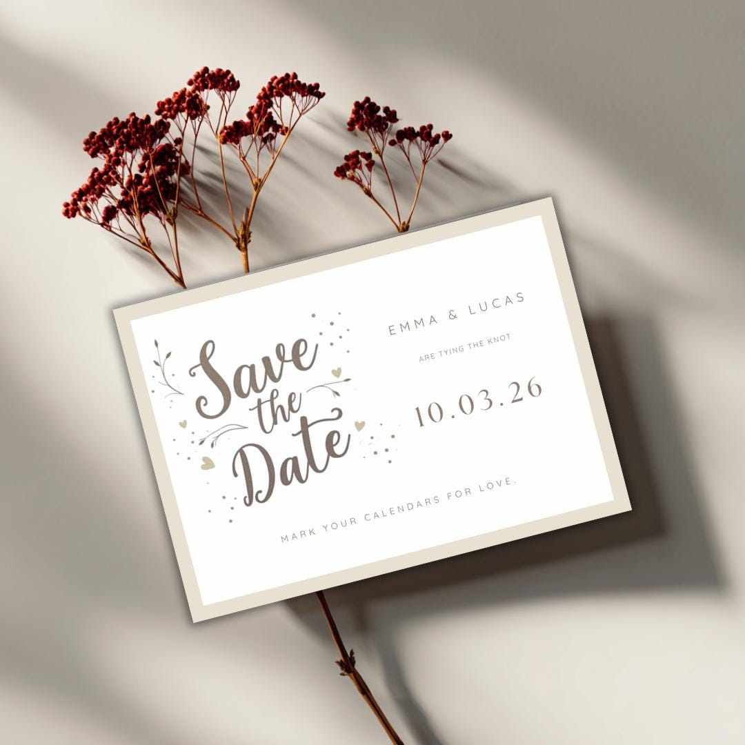Editable Save the Date Template | Modern Neutral Wedding Announcement | Minimalist Canva Template | Printable Save the Date Card