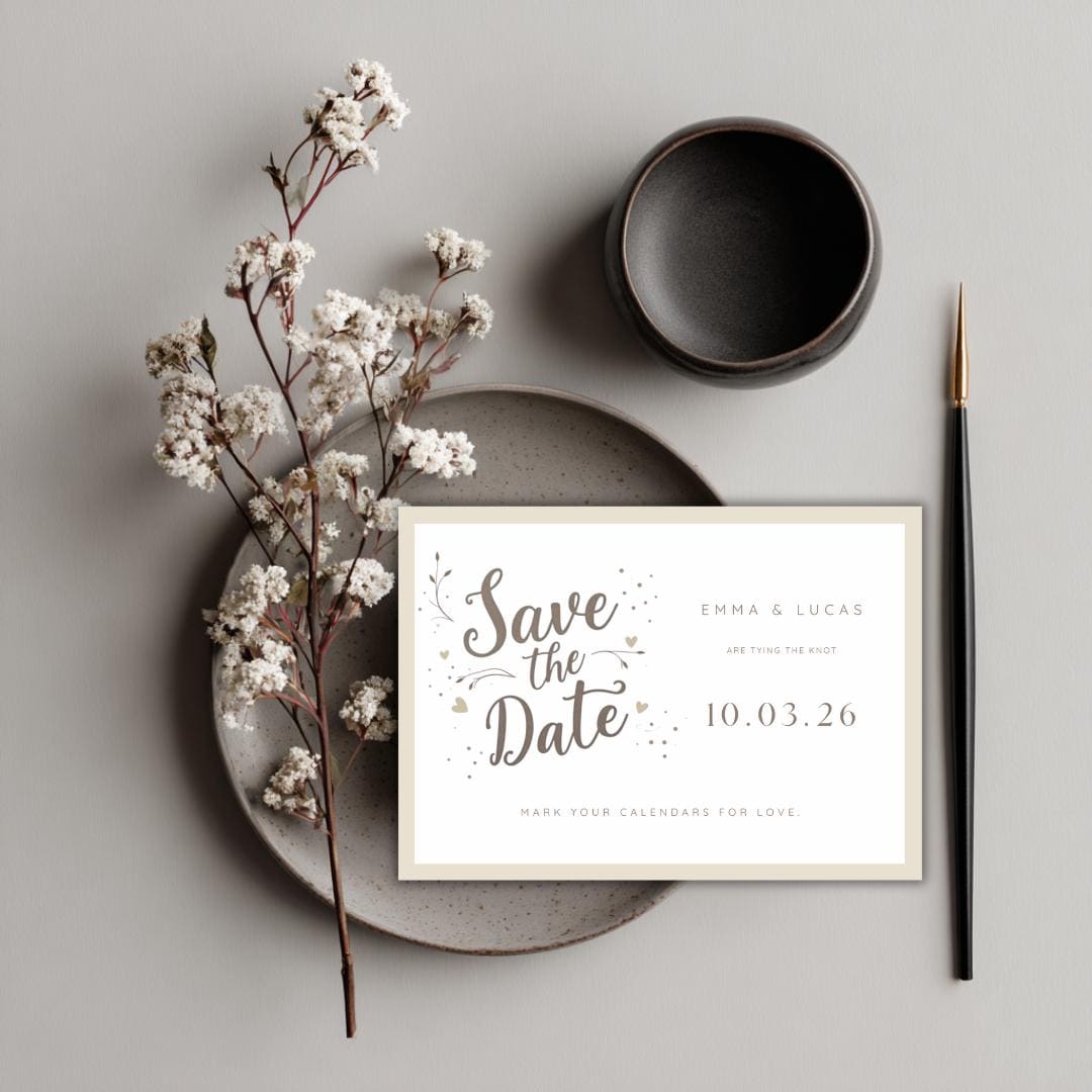 Editable Save the Date Template | Modern Neutral Wedding Announcement | Minimalist Canva Template | Printable Save the Date Card
