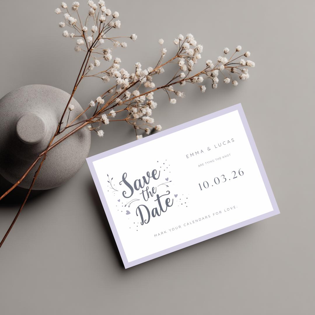 Editable Lavender Save the Date Template | Minimalist Wedding Announcement | Modern Pastel Canva Template | Printable Save the Date Card