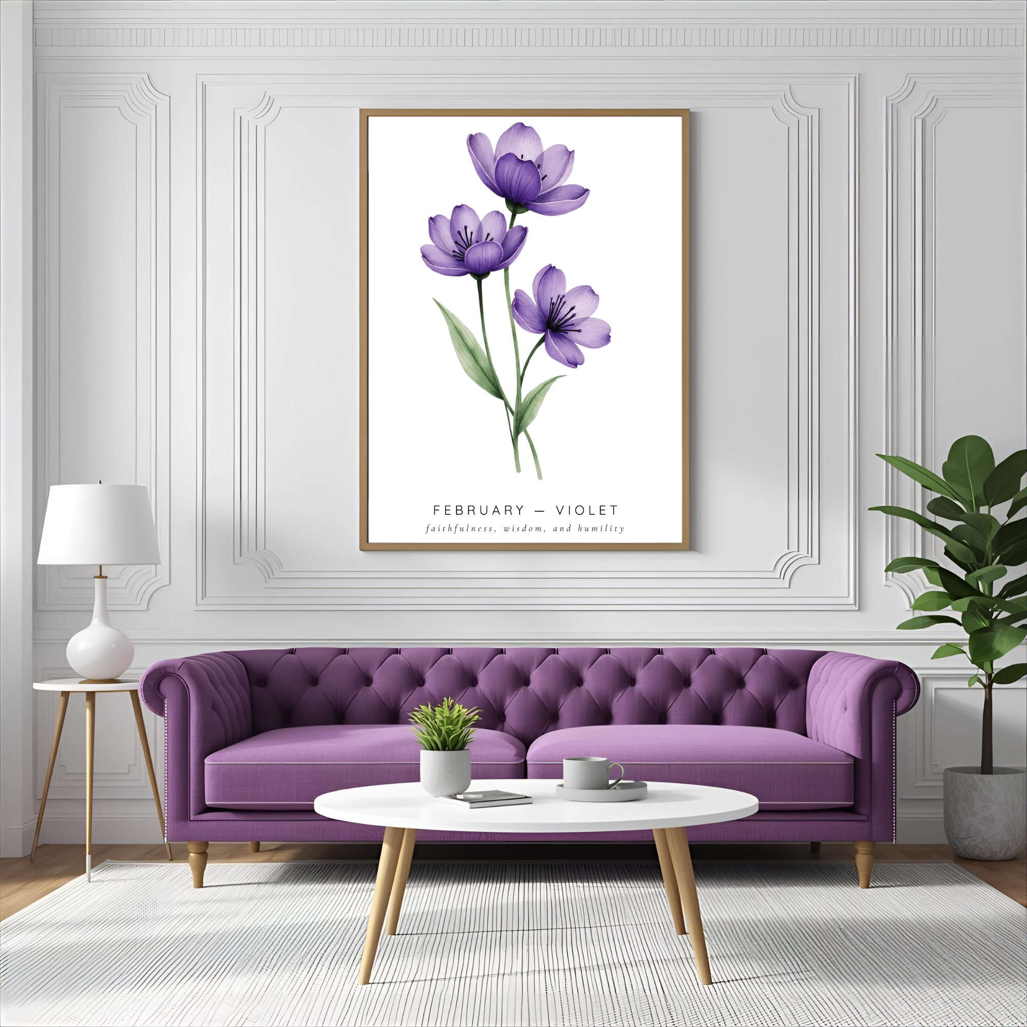 February Birth Flower Wall Art – Violet Print (Faithfulness & Wisdom)
