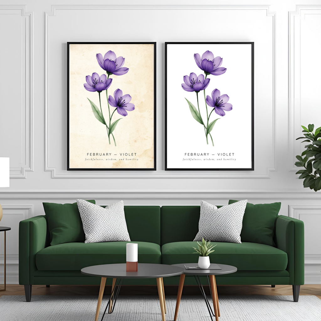 February Birth Flower Wall Art – Violet Print (Faithfulness & Wisdom)