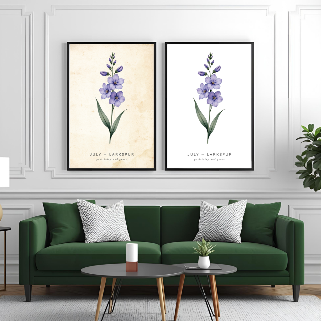 July Birth Flower Wall Art – Larkspur Print (Positivity & Grace)