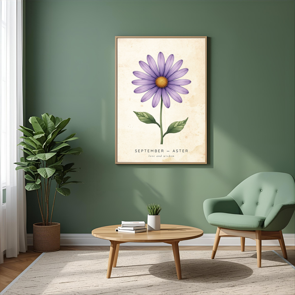 September Birth Flower Wall Art – Aster Print (Love & Wisdom)