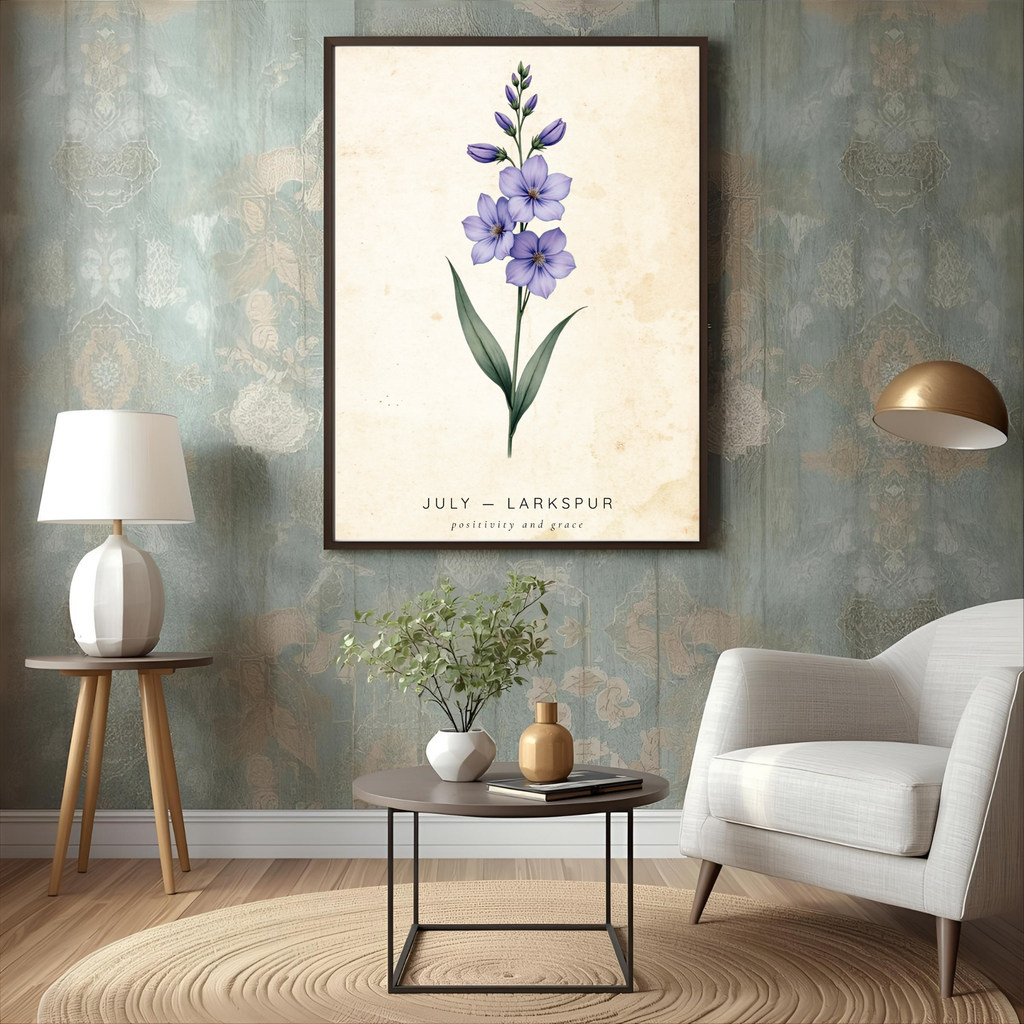 July Birth Flower Wall Art – Larkspur Print (Positivity & Grace)