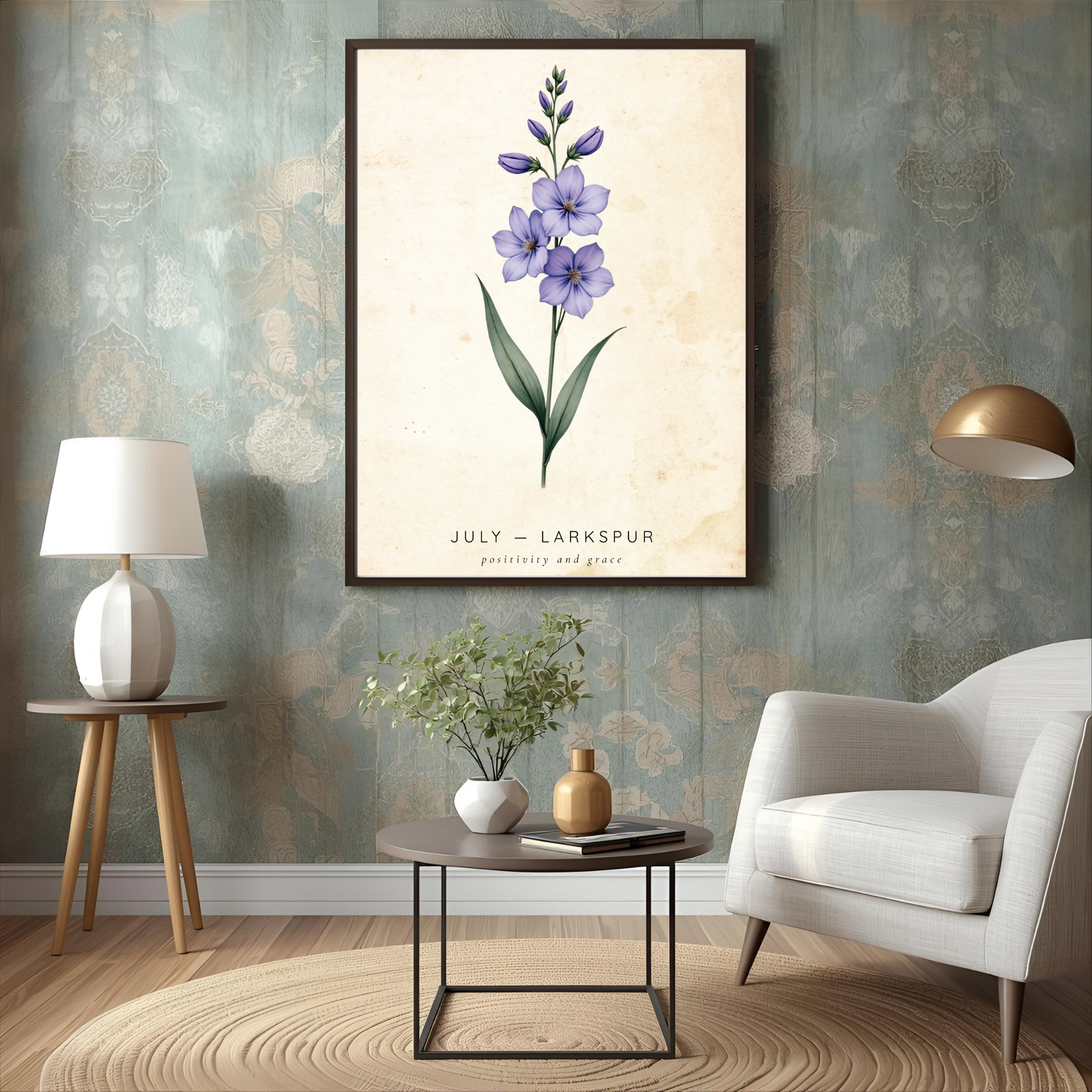 July Birth Flower Wall Art – Larkspur Print (Positivity & Grace)