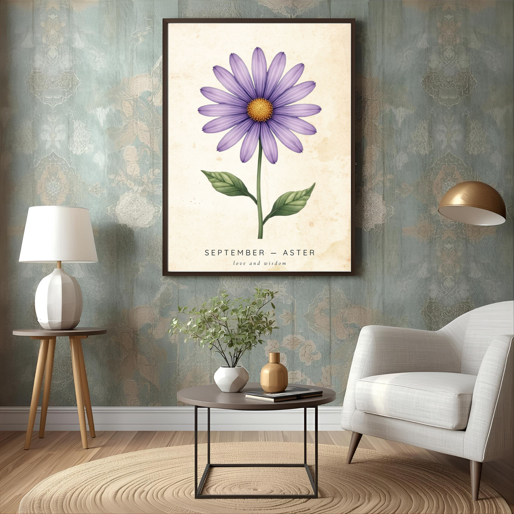 September Birth Flower Wall Art – Aster Print (Love & Wisdom)