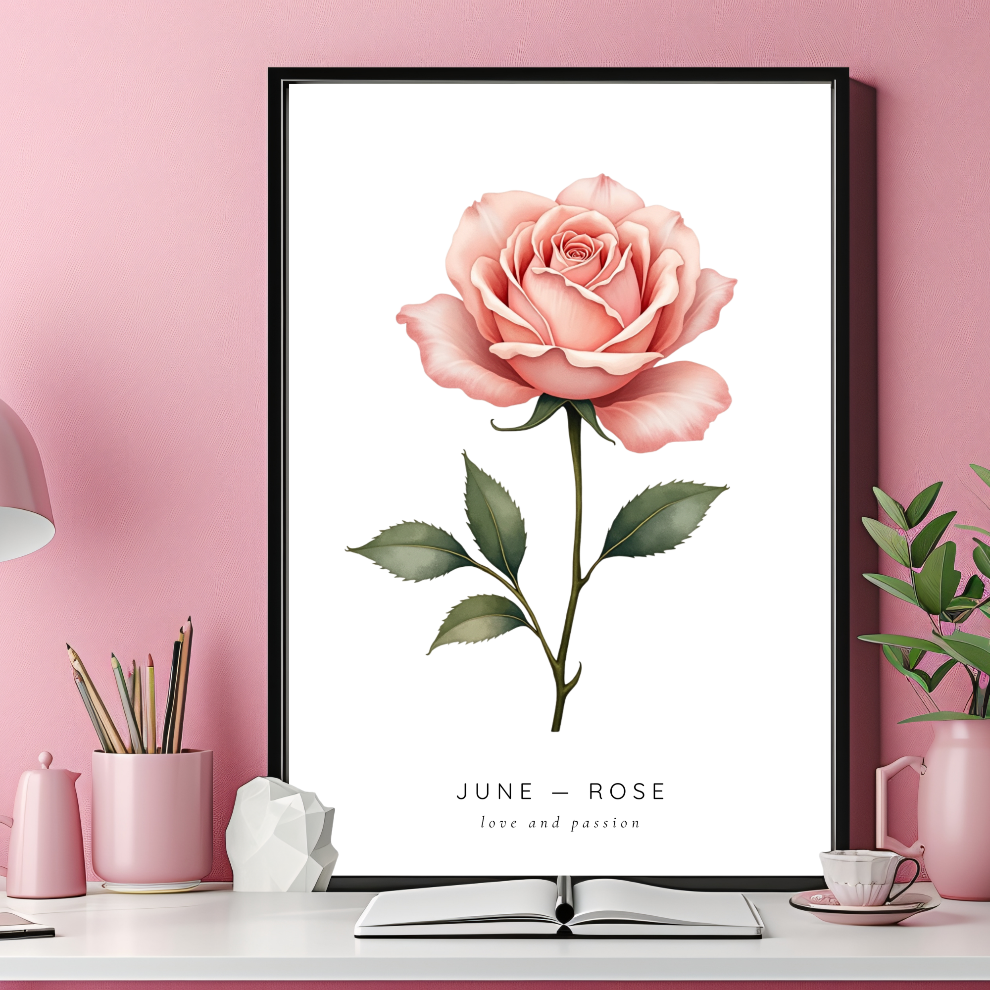 June Birth Flower Wall Art – Rose Print (Love & Passion)