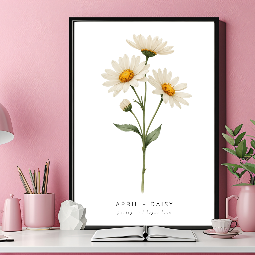 April Birth Flower Wall Art – Daisy Print (Innocence & Loyal Love)