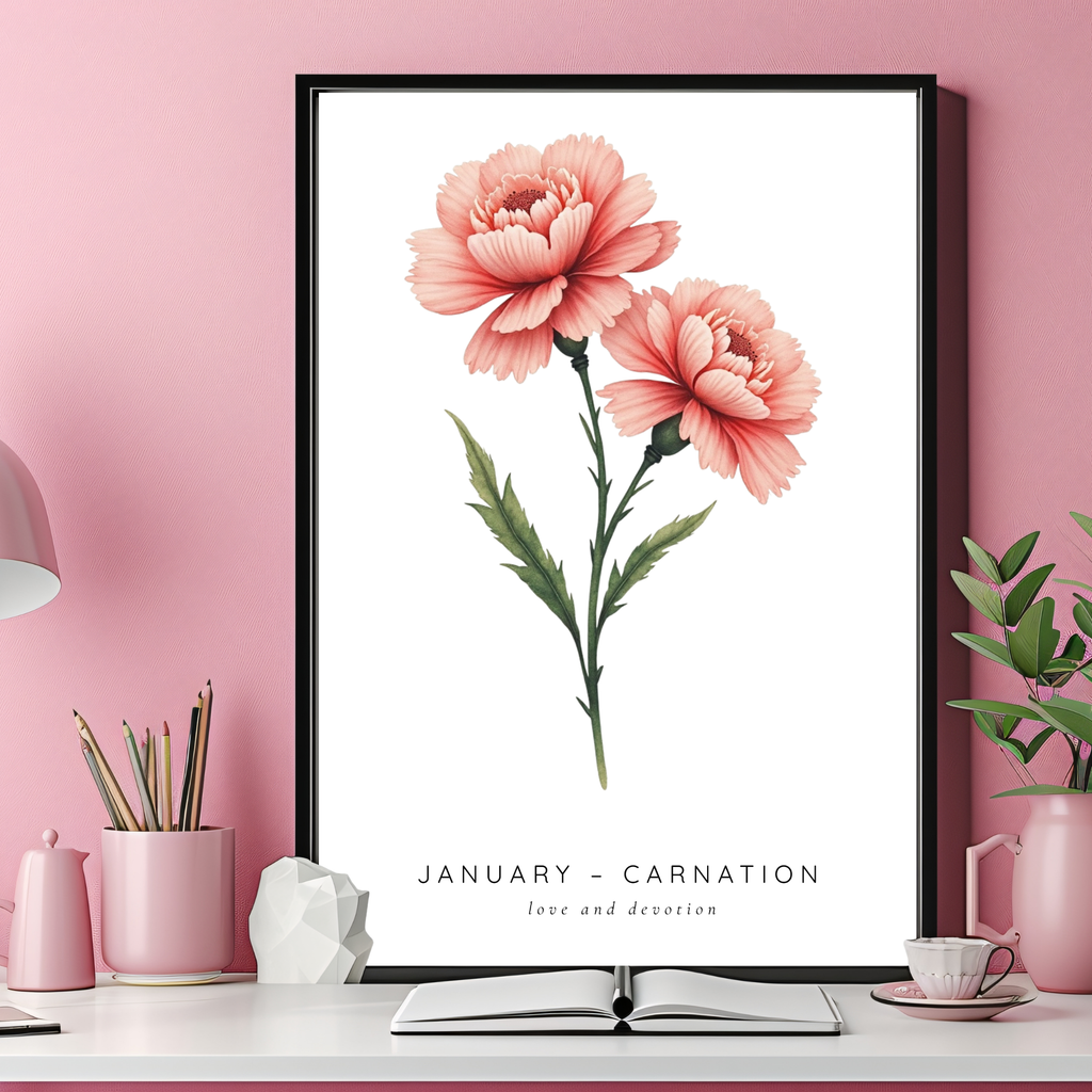 January Birth Flower Wall Art – Carnation Print (Love & Devotion)