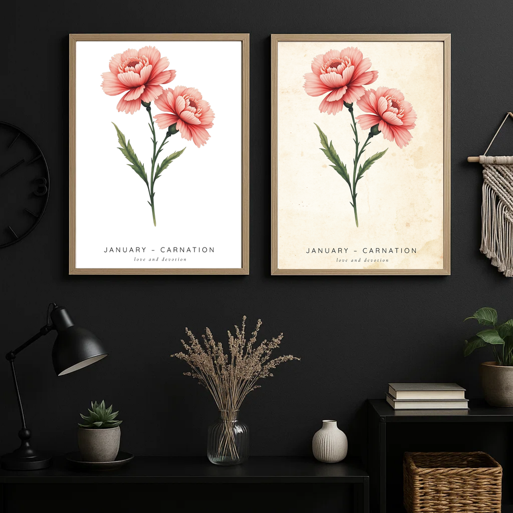 January Birth Flower Wall Art – Carnation Print (Love & Devotion)
