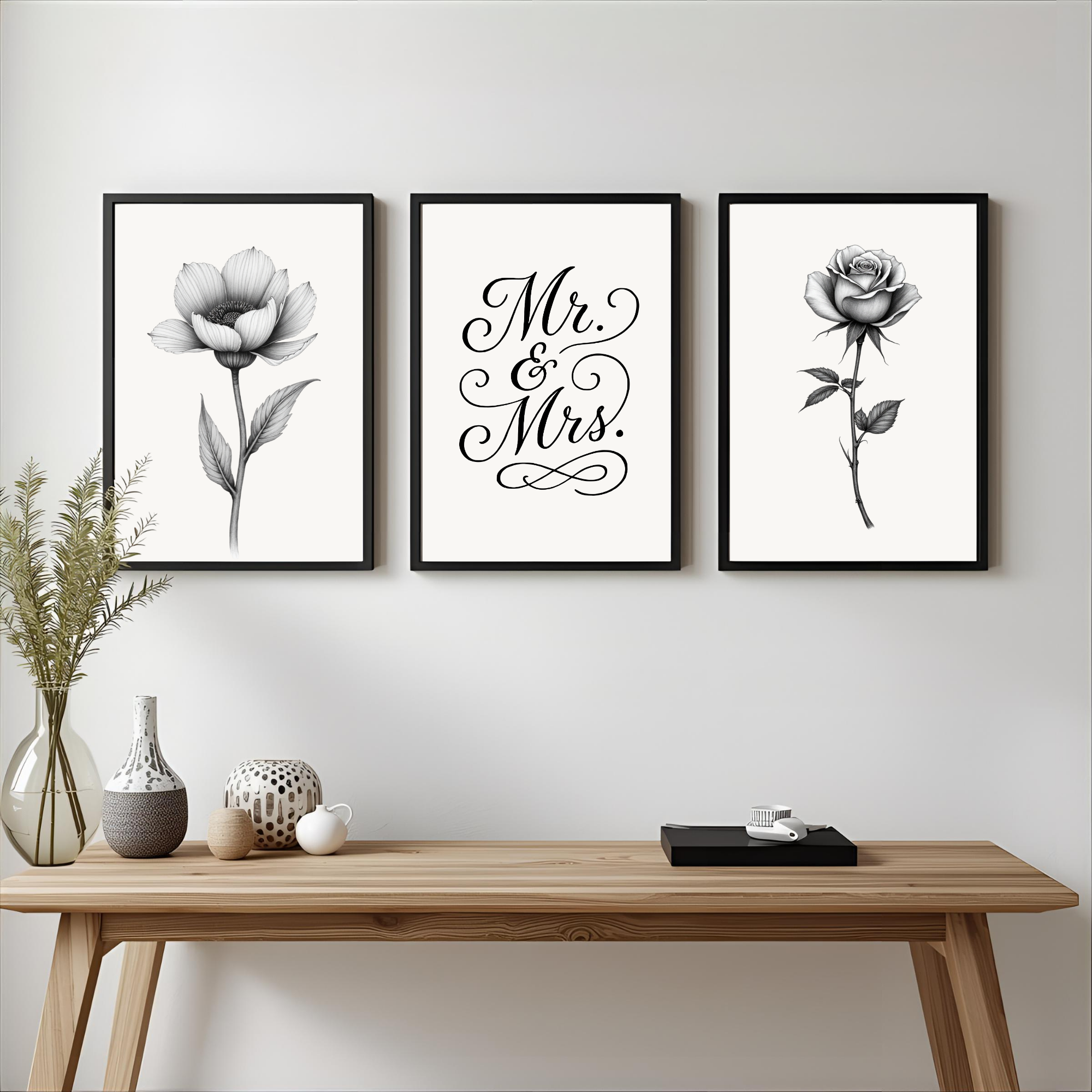 Botanical Mr. & Mrs. Fine Art Wall Print Set of 3