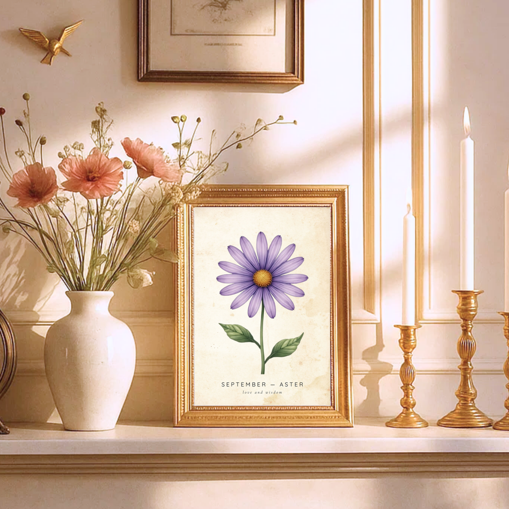 September Birth Flower Wall Art – Aster Print (Love & Wisdom)