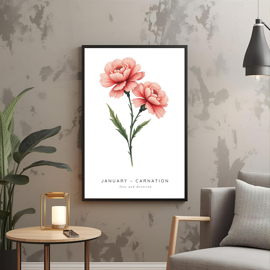 January Birth Flower Wall Art – Carnation Print (Love & Devotion)