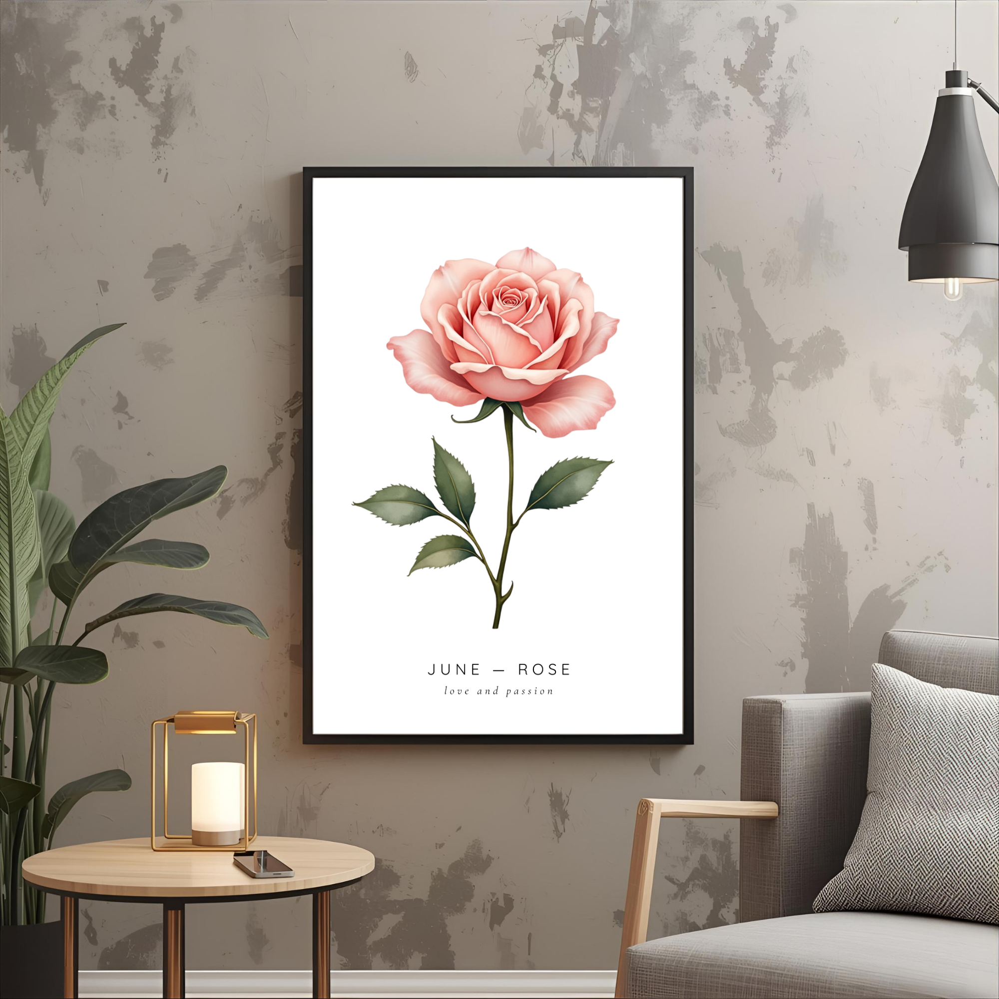 June Birth Flower Wall Art – Rose Print (Love & Passion)