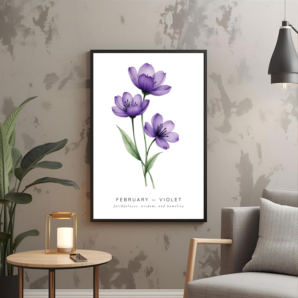 February Birth Flower Wall Art – Violet Print (Faithfulness & Wisdom)