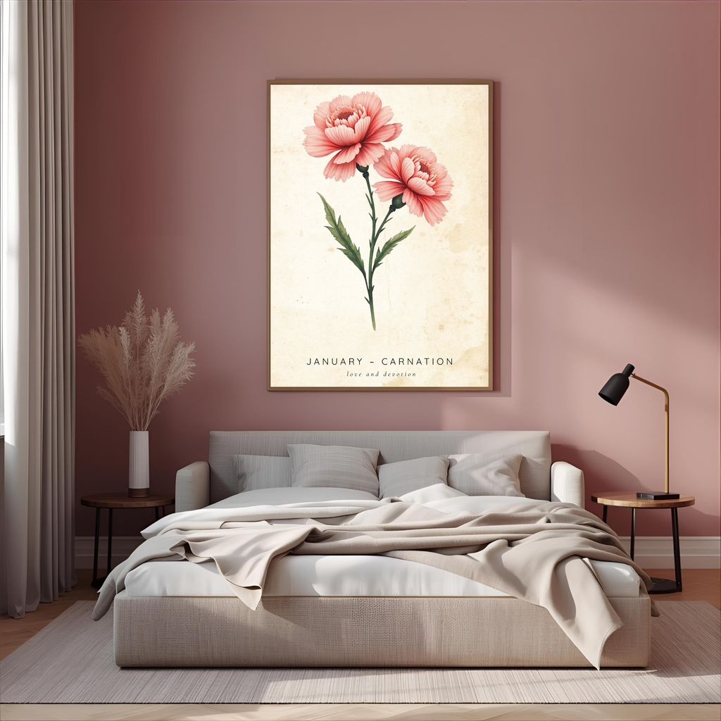 January Birth Flower Wall Art – Carnation Print (Love & Devotion)