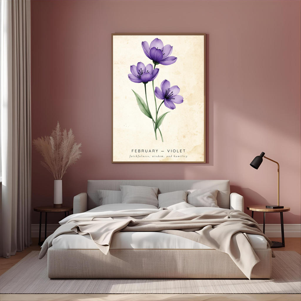 February Birth Flower Wall Art – Violet Print (Faithfulness & Wisdom)