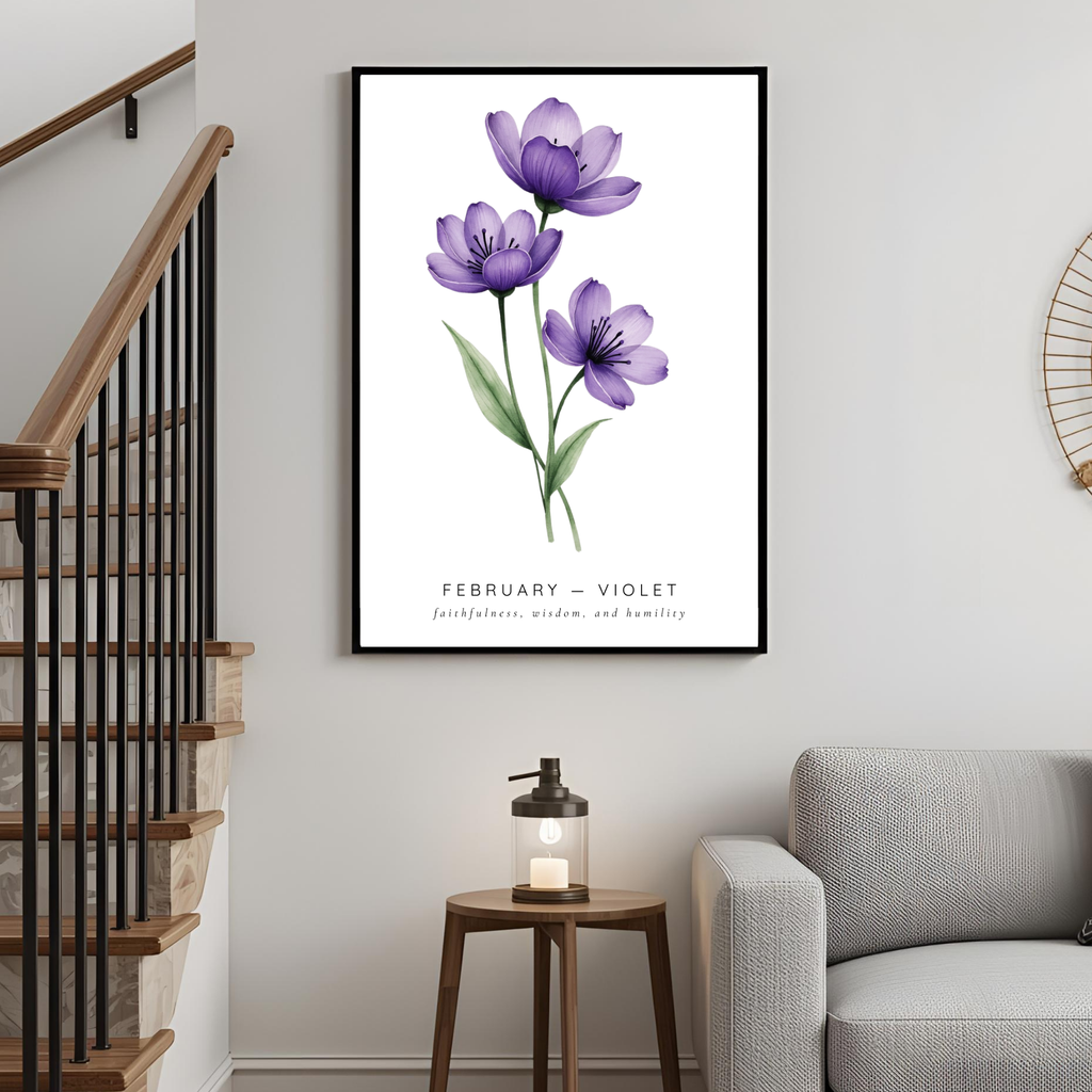 February Birth Flower Wall Art – Violet Print (Faithfulness & Wisdom)