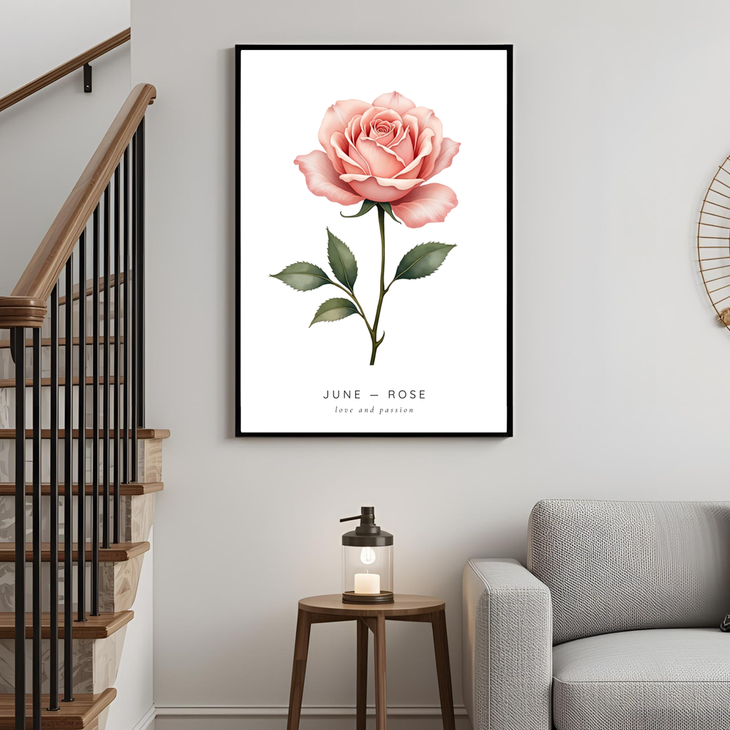 June Birth Flower Wall Art – Rose Print (Love & Passion)