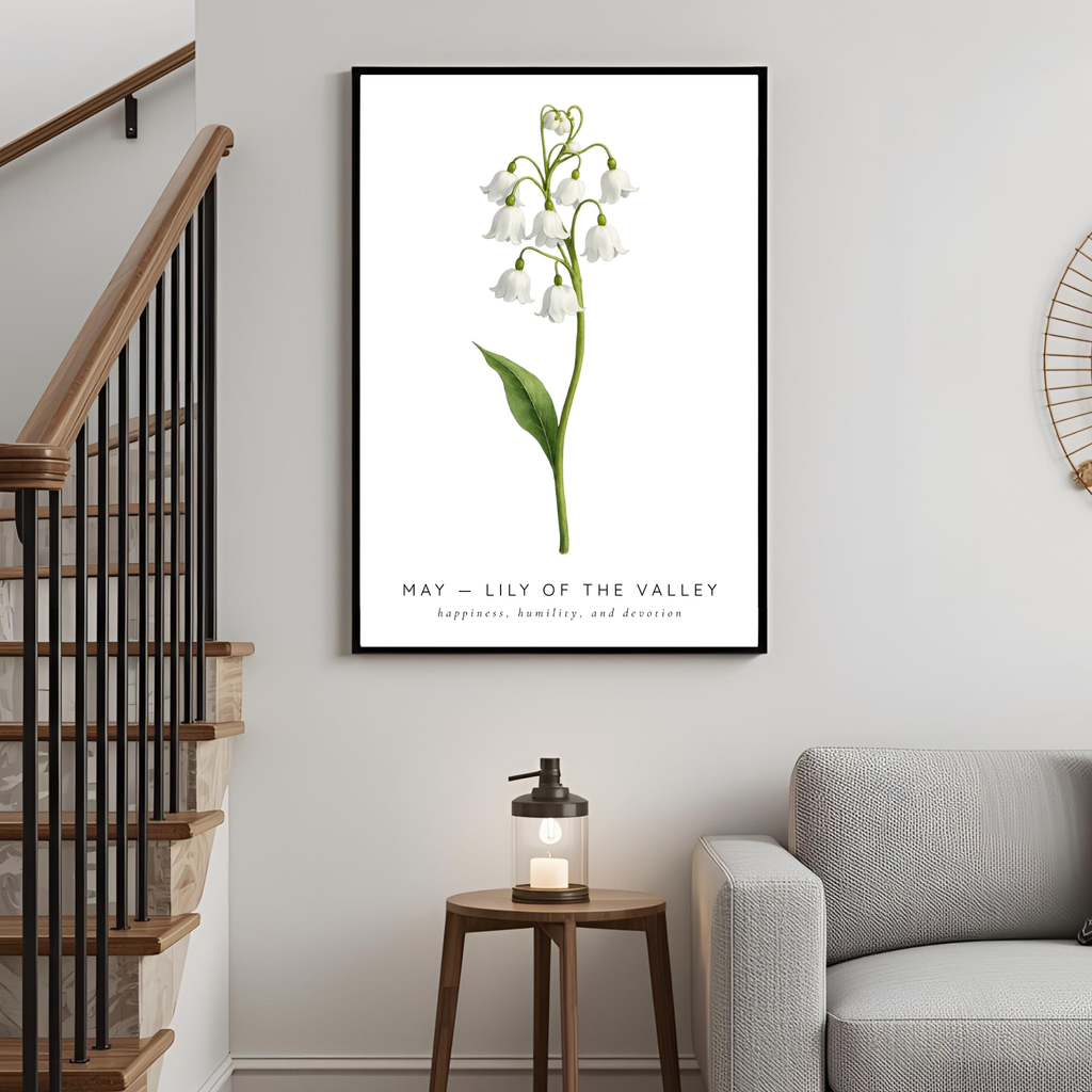 May Birth Flower Wall Art – Lily of the Valley Print (Happiness & Humility)