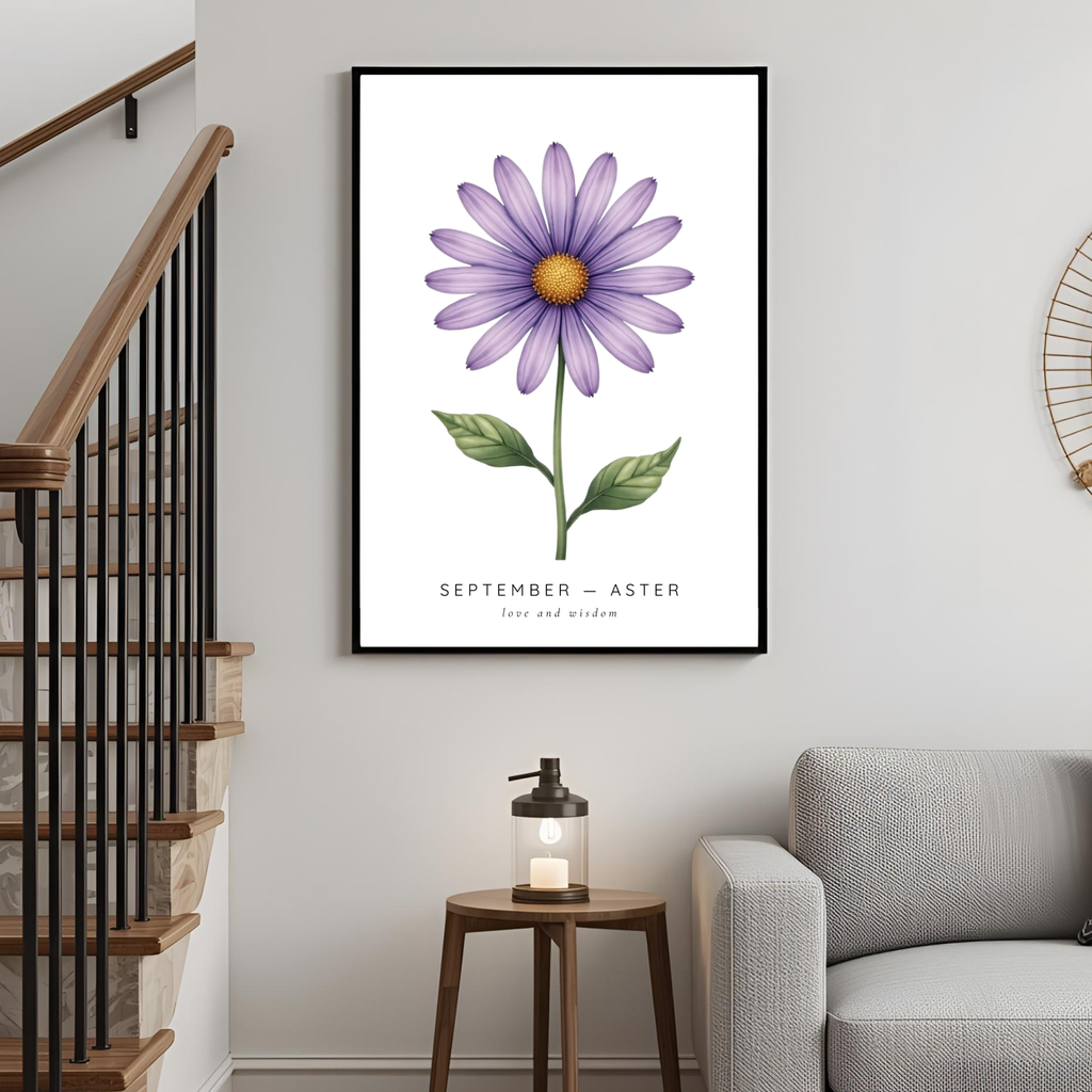 September Birth Flower Wall Art – Aster Print (Love & Wisdom)