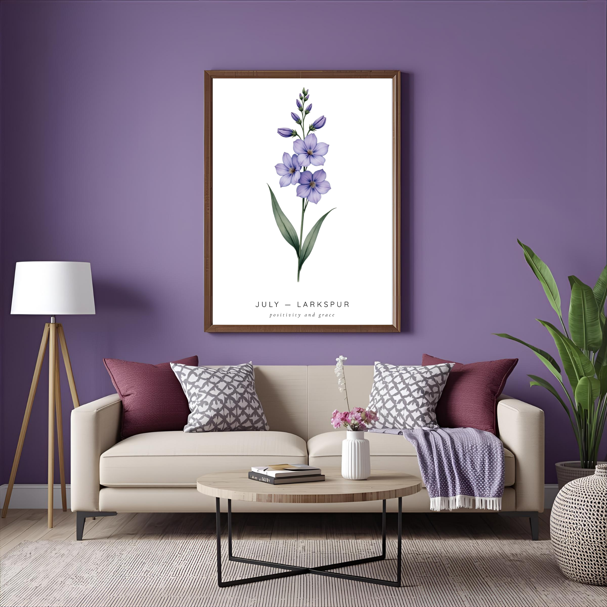 July Birth Flower Wall Art – Larkspur Print (Positivity & Grace)