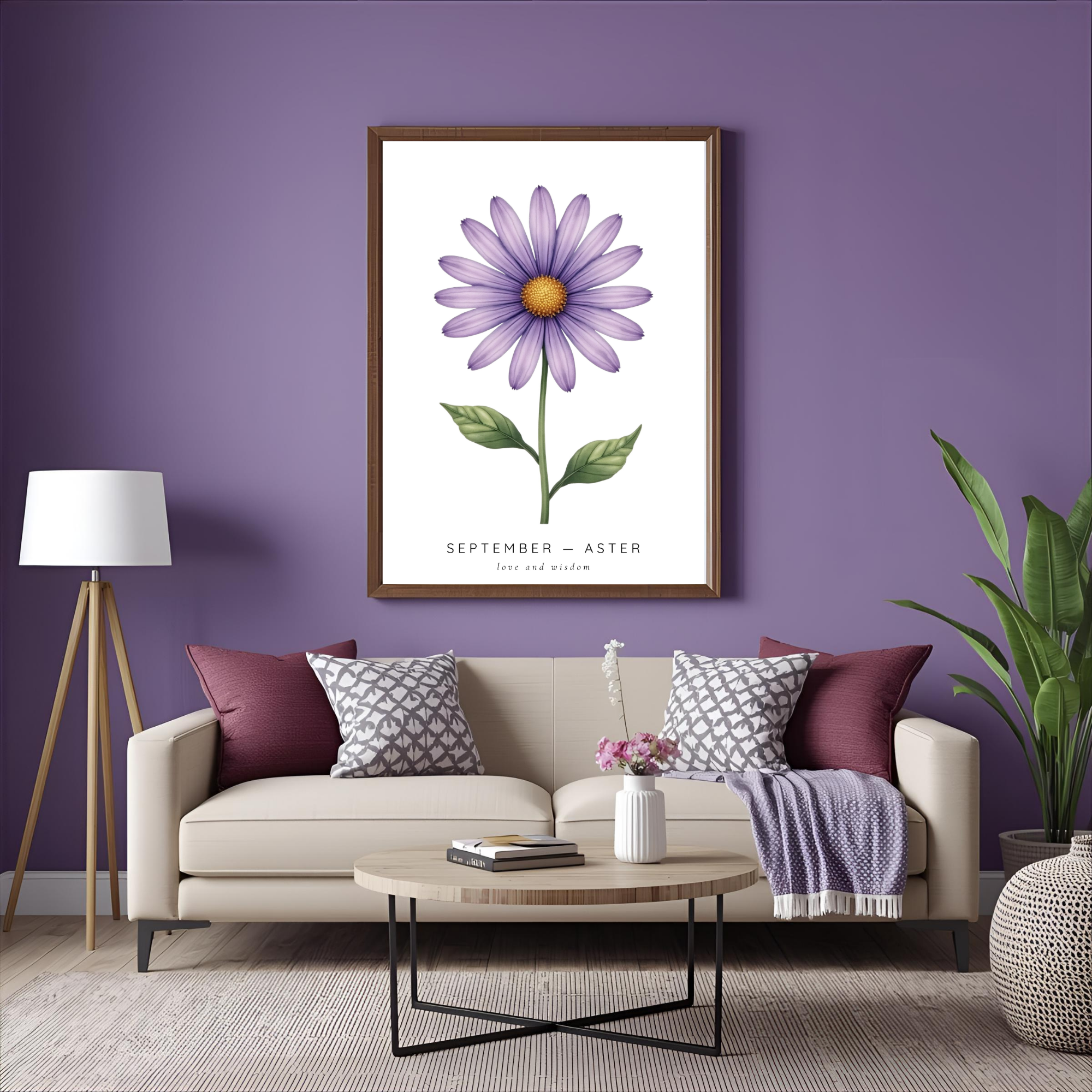 September Birth Flower Wall Art – Aster Print (Love & Wisdom)
