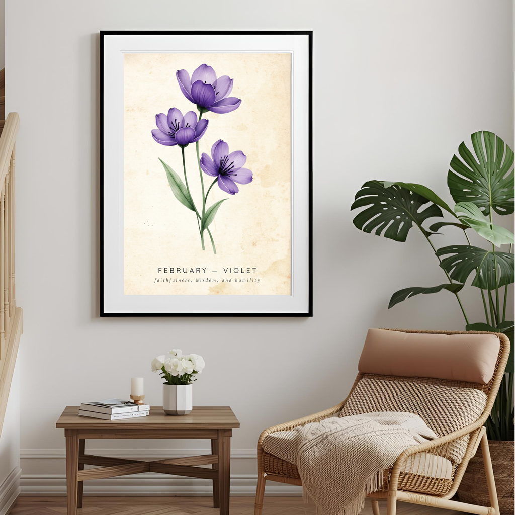 February Birth Flower Wall Art – Violet Print (Faithfulness & Wisdom)